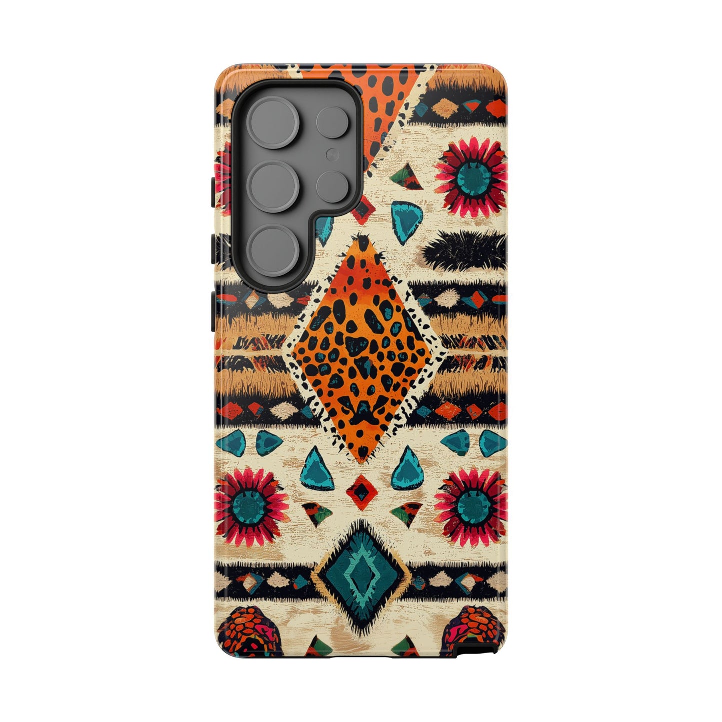 Wild Boho Leopard Print & Floral Tough Samsung Galaxy  Case – Eclectic Tribal Design, Dual-Layer Protection