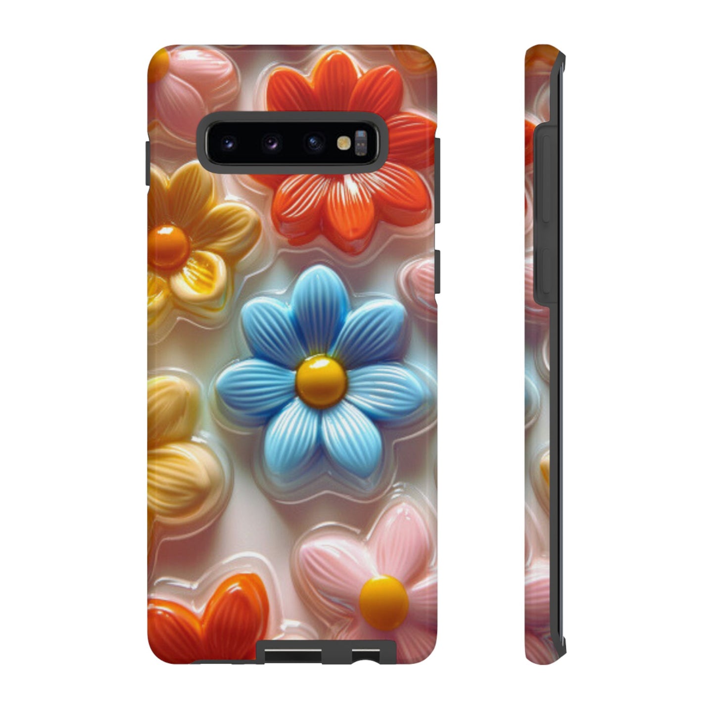 Glossy Retro Flower Samsung Galaxy Case – Colorful 3D Floral Design, Durable Protection