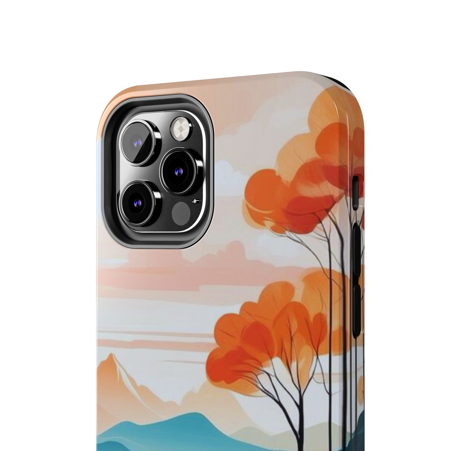 Serene Sunset Lake iPhone Case – Minimalist Landscape Art, Dual-Layer Protection