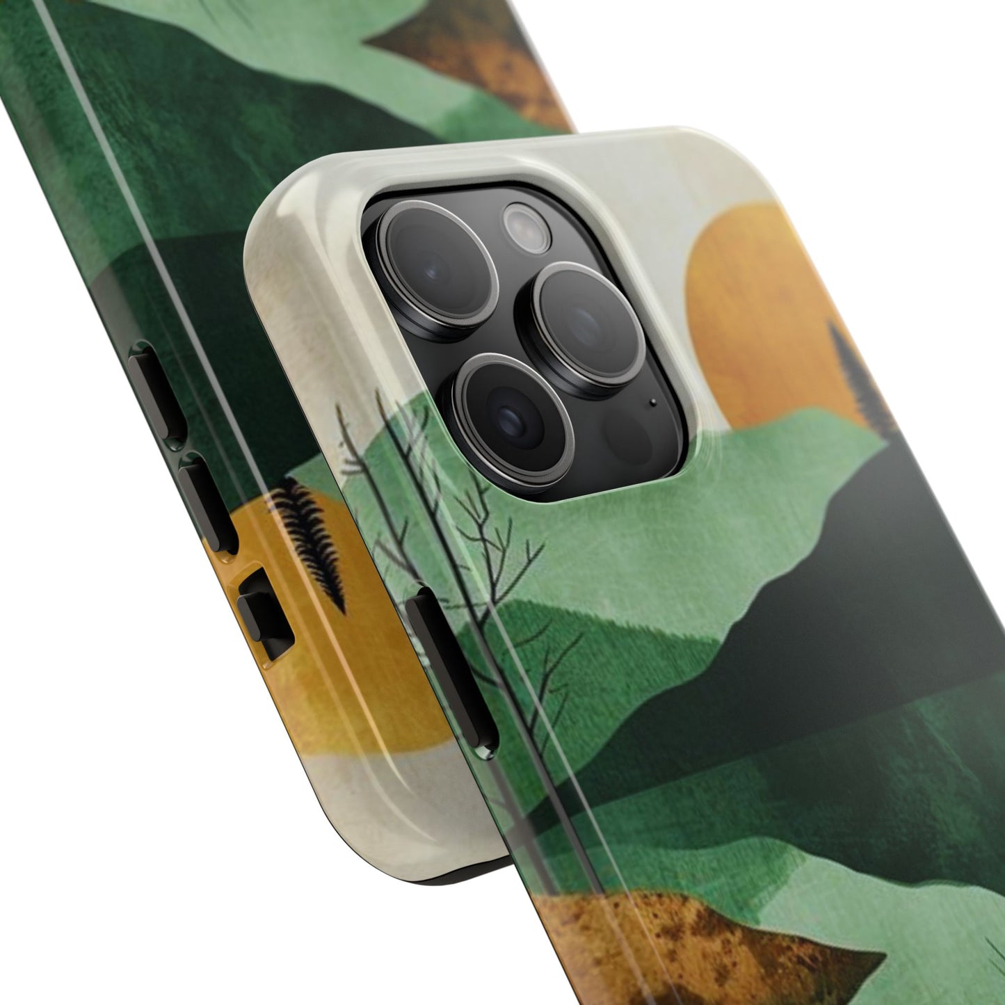 Retro Mountain Sunrise iPhone Case – Minimalist Landscape Design, Dual - Layer Protection - BOGO Cases