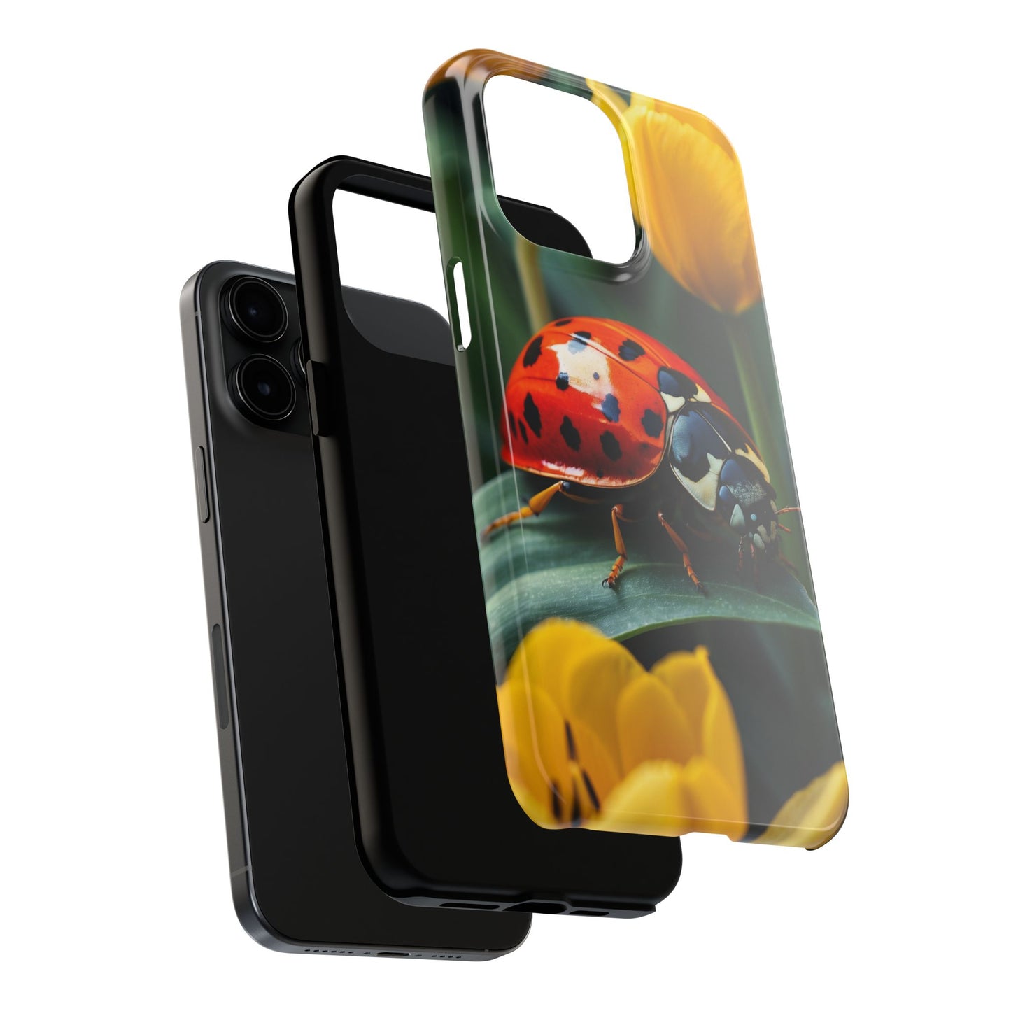iPhone Case: Vibrant Ladybug Amidst a Lush Yellow Flower Garden