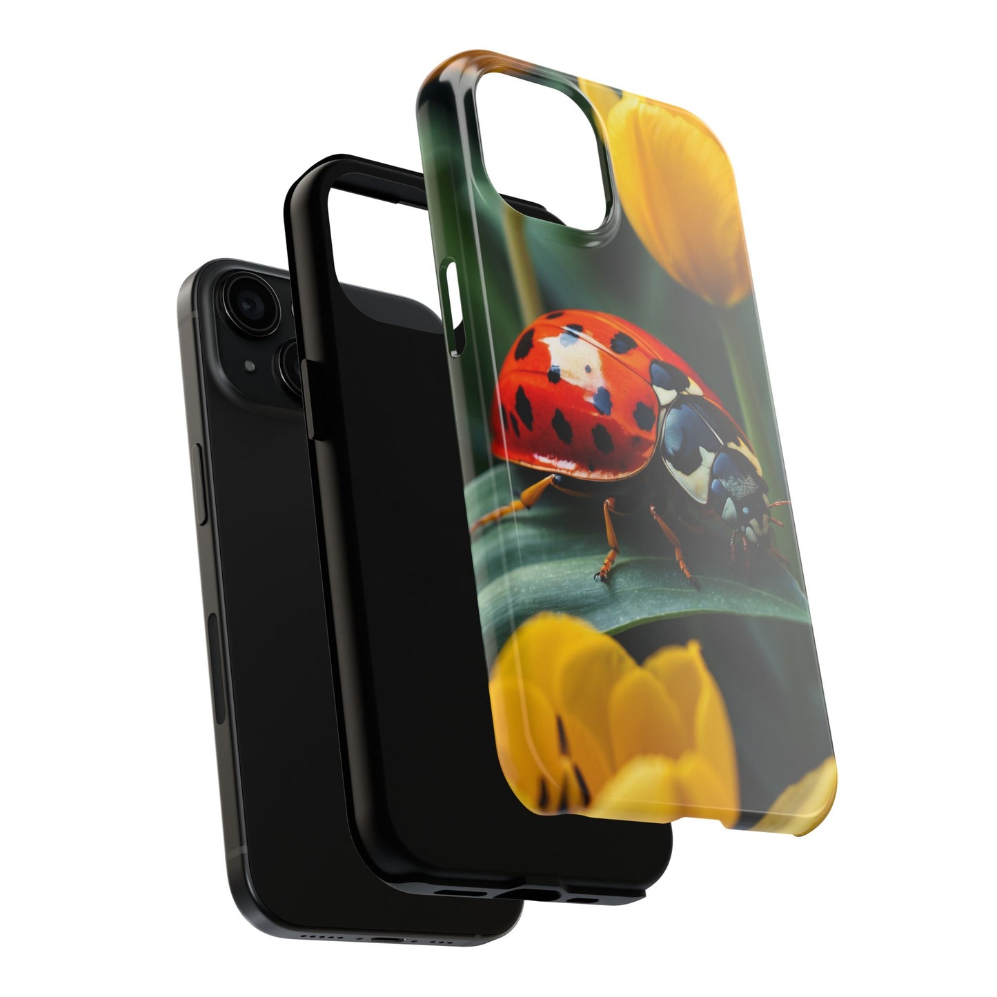 iPhone Case: Vibrant Ladybug Amidst a Lush Yellow Flower Garden