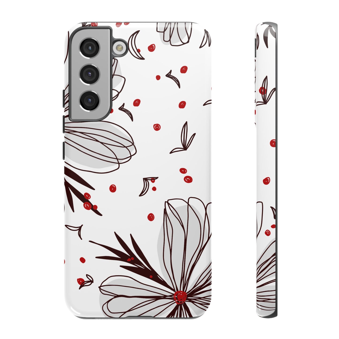 Minimalist Line Art Floral Tough Samsung Galaxy  Case – Bold Red and Black Design, Shockproof Protection