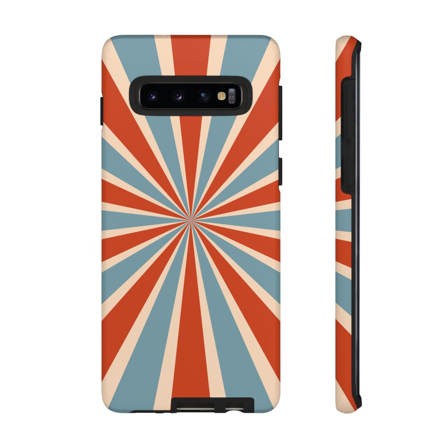 Vintage Blue & Red Sunburst Samsung Galaxy Case – Bold Geometric Pattern, Shock-Resistant Cover