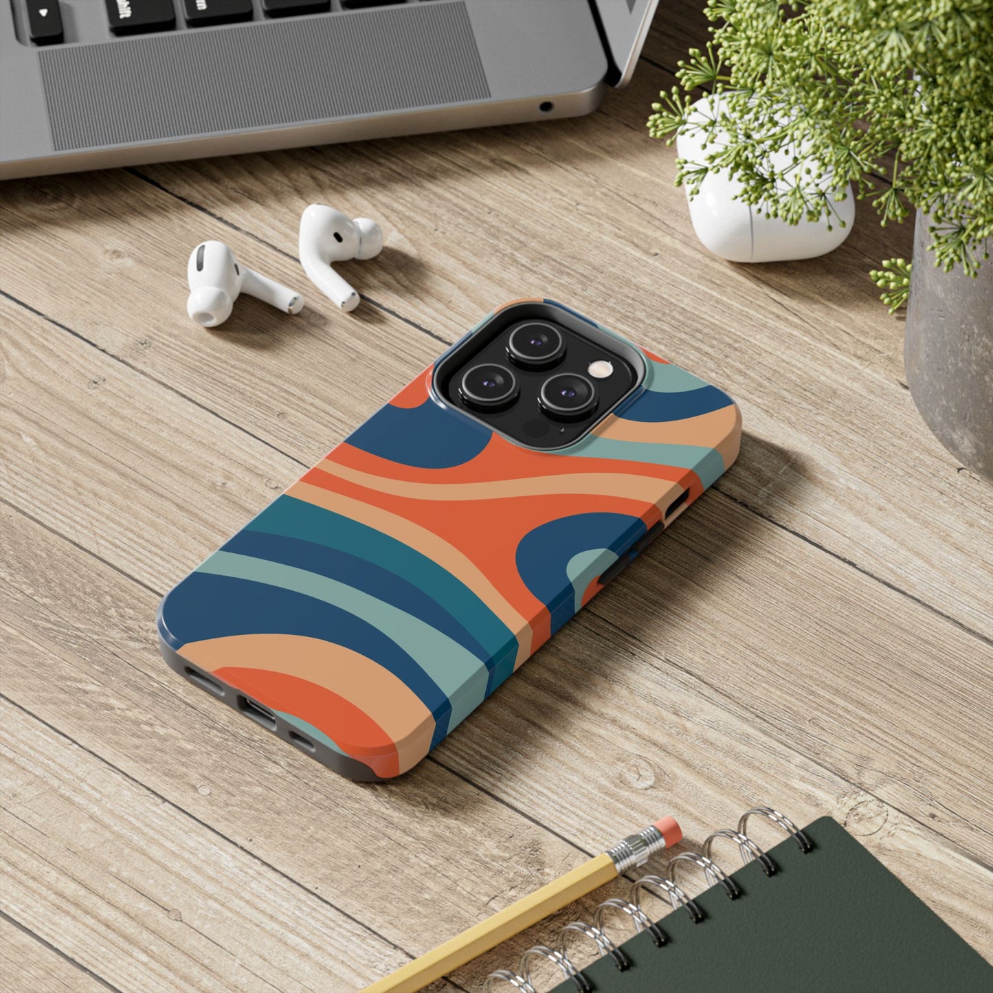 Retro Vibe Wavy Stripes iPhone Case – 70s-Inspired in Teal, Orange, and Rust
