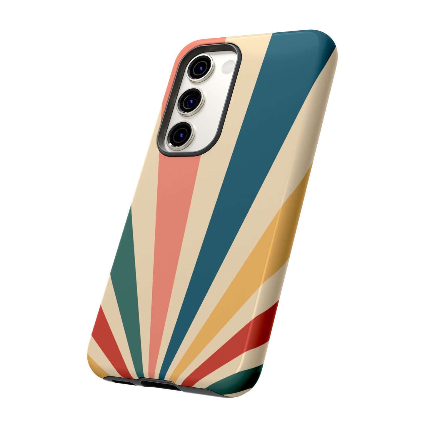 Retro Sunbeam Samsung Galaxy Case – 70s-Inspired Radiating Stripes in Coral, Teal, and Mustard