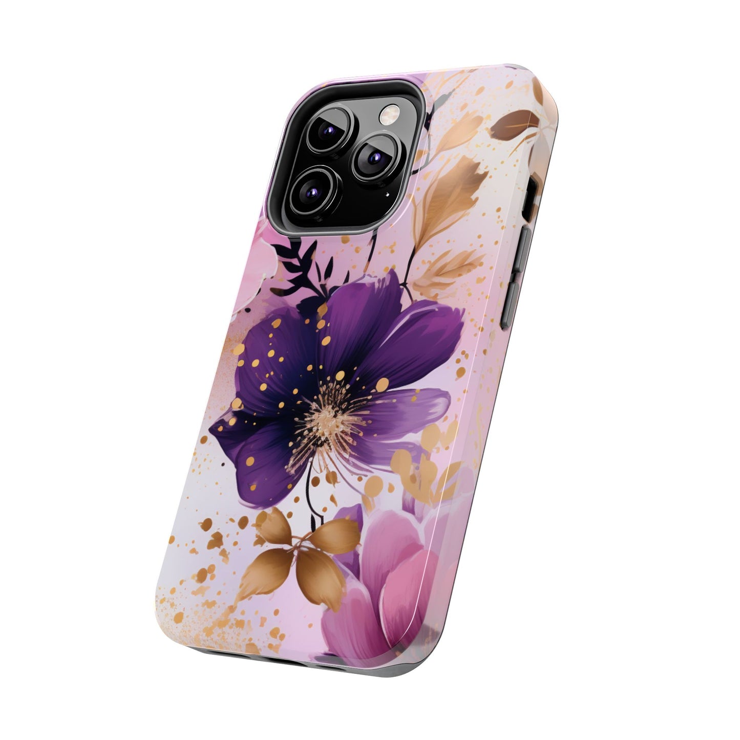 Elegant Purple & Gold Floral iPhone Case - Luxe Flower Design