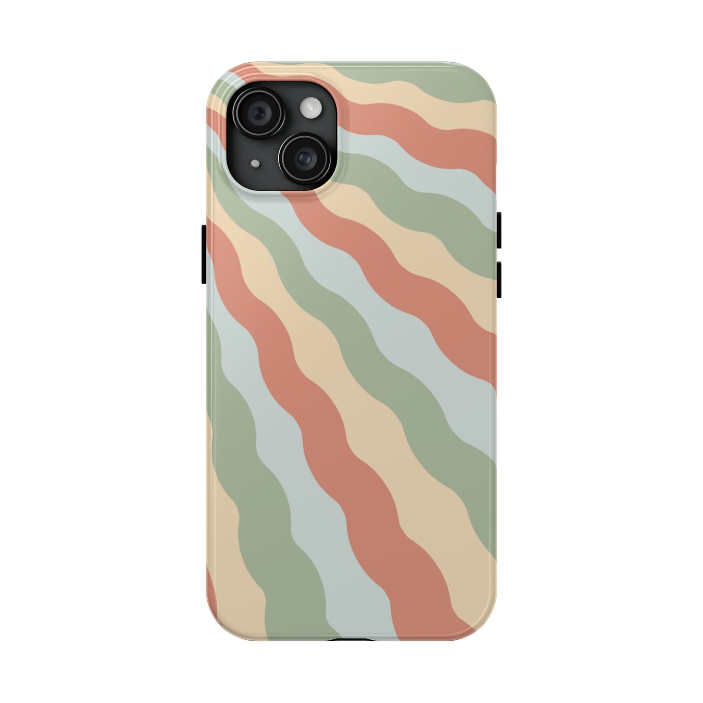 Earthy Retro Waves iPhone Case – 70s-Inspired Wavy Stripes in Soft Green, Cream, and Rust