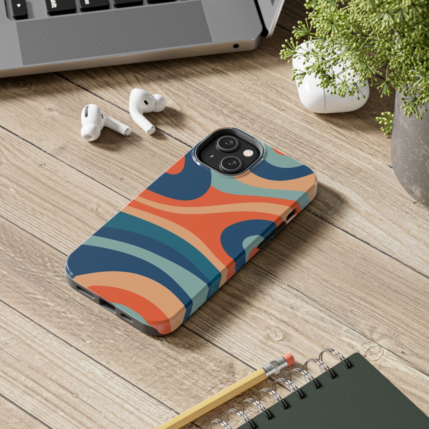 Retro Vibe Wavy Stripes iPhone Case – 70s-Inspired in Teal, Orange, and Rust
