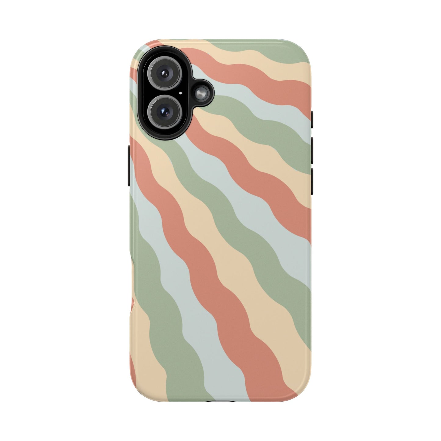 Earthy Retro Waves iPhone Case – 70s-Inspired Wavy Stripes in Soft Green, Cream, and Rust