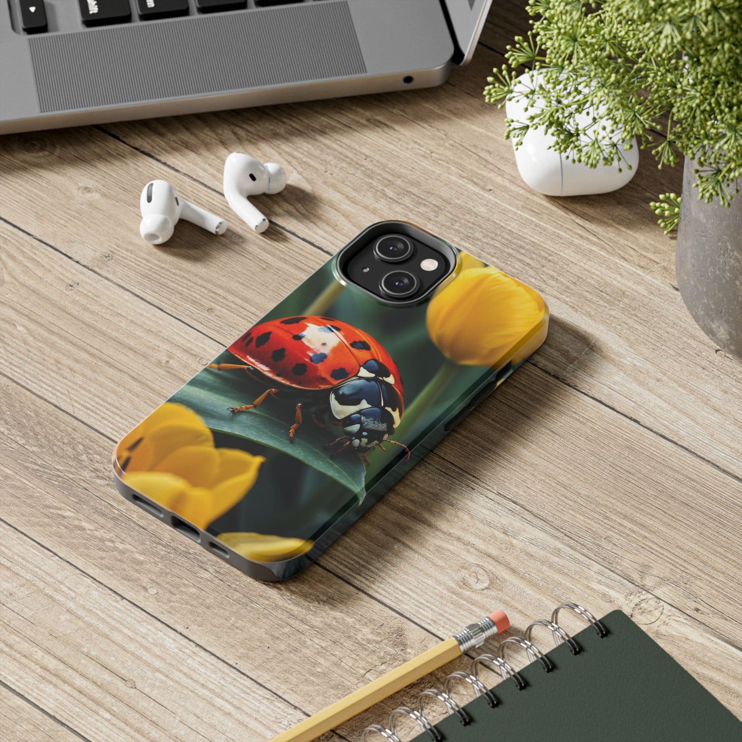 iPhone Case: Vibrant Ladybug Amidst a Lush Yellow Flower Garden