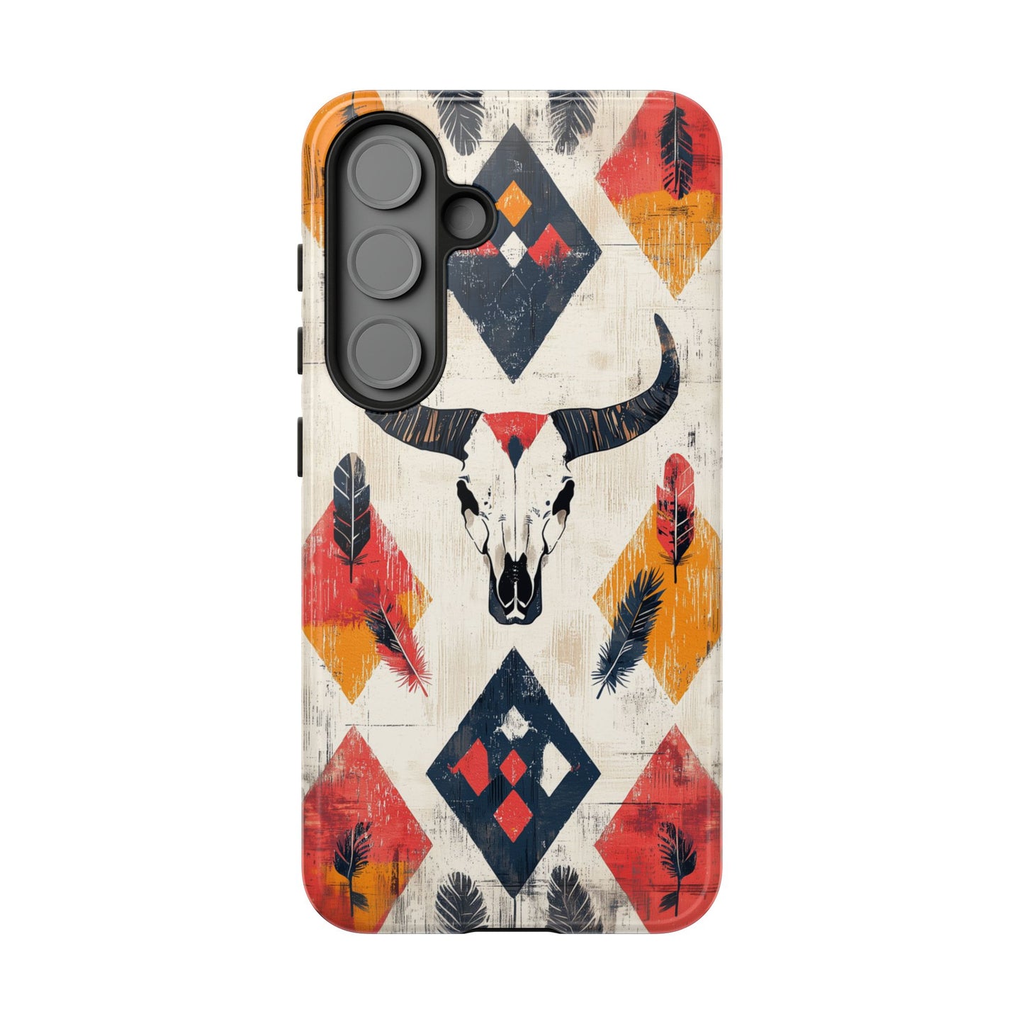 Western Bull Skull & Feathers Tough Samsung Galaxy Case – Bold Tribal Design, Dual-Layer Protection