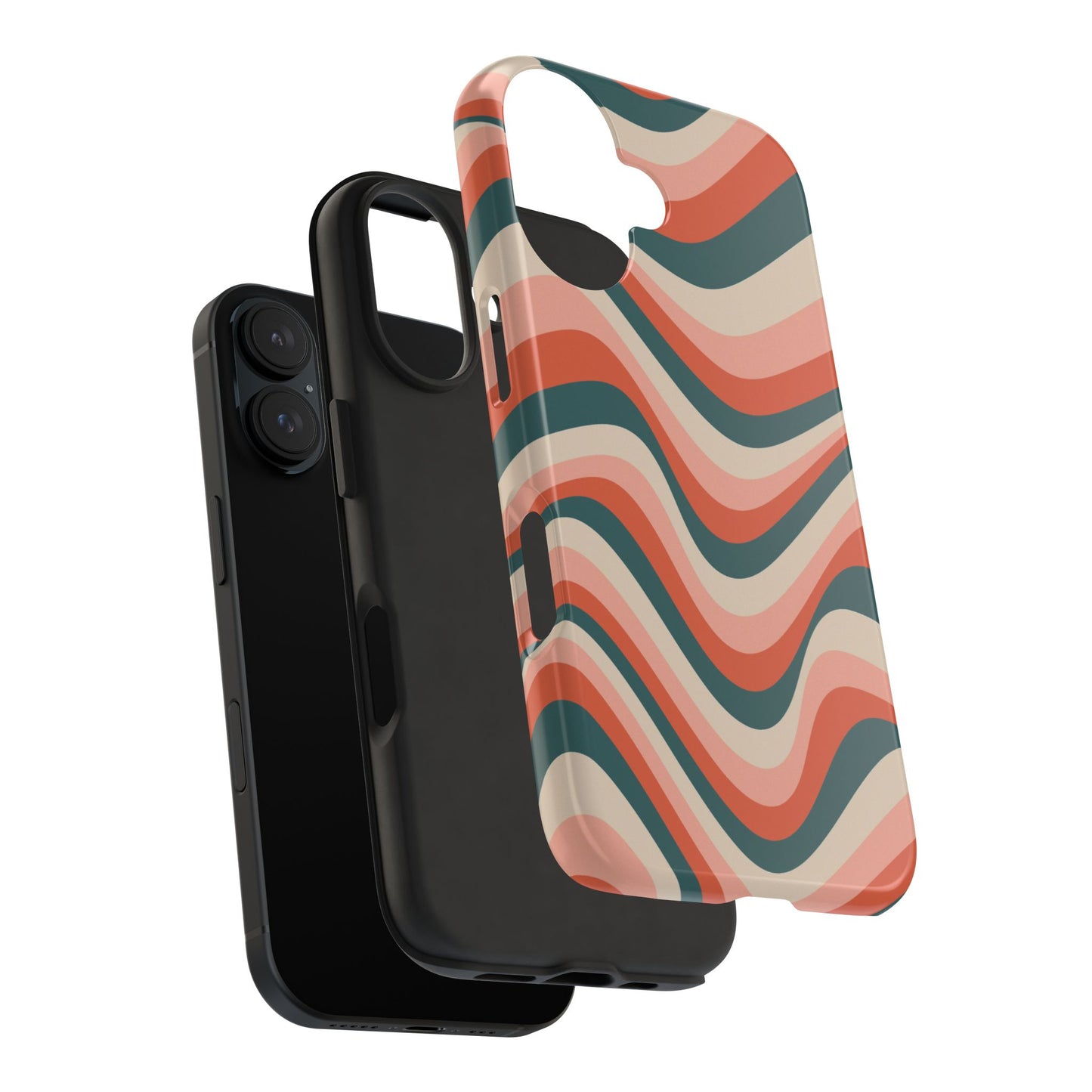 Groovy Waves iPhone Case – Retro 70s-Inspired Stripes in Coral, Cream, and Teal