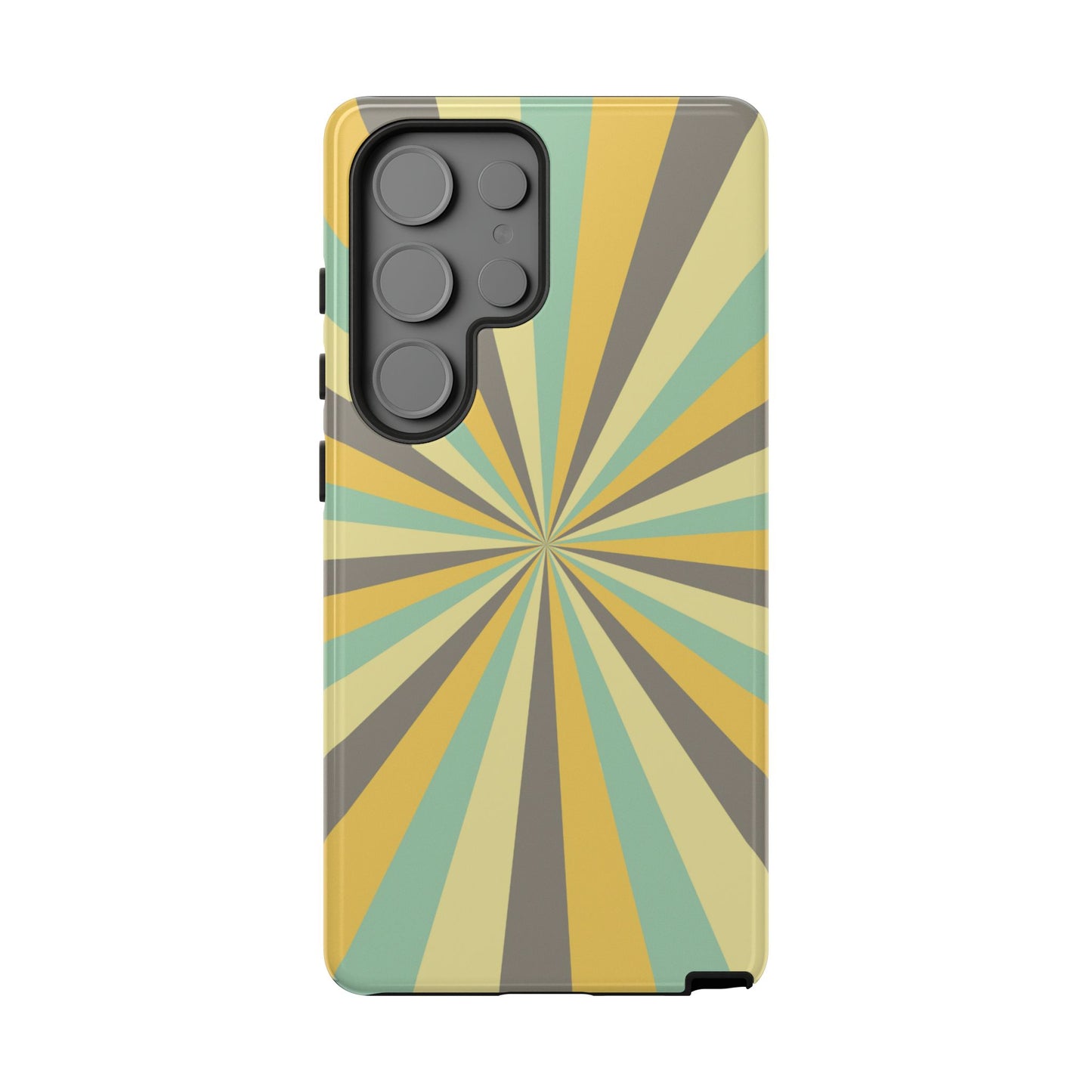 Vintage Sunburst Rays Samsung Galaxy Case – Bold 70s-Inspired Burst in Yellow, Mint, and Gray
