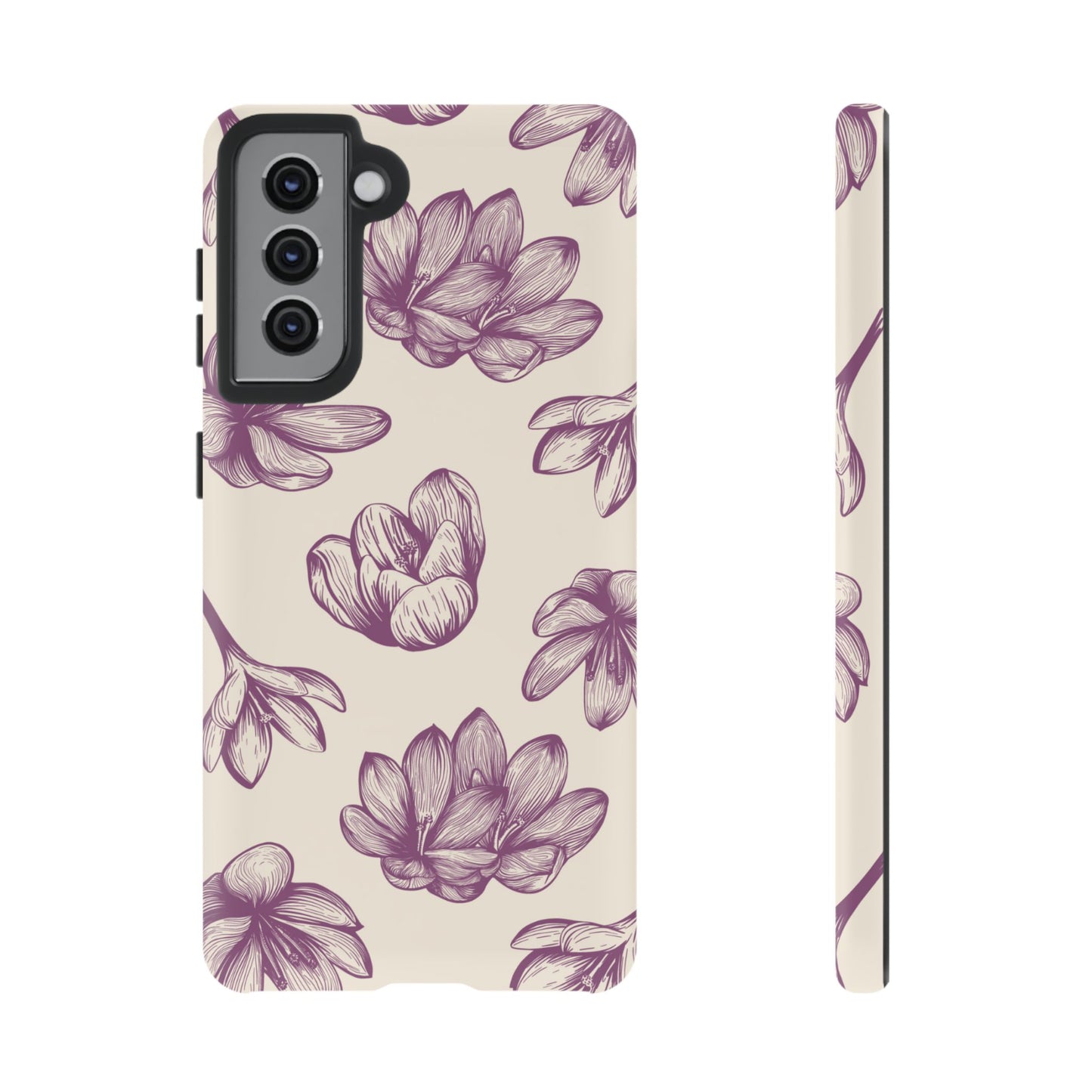 Vintage Botanical Floral Tough Samsung Galaxy  Case – Hand-Drawn Purple Flowers, Shockproof Design