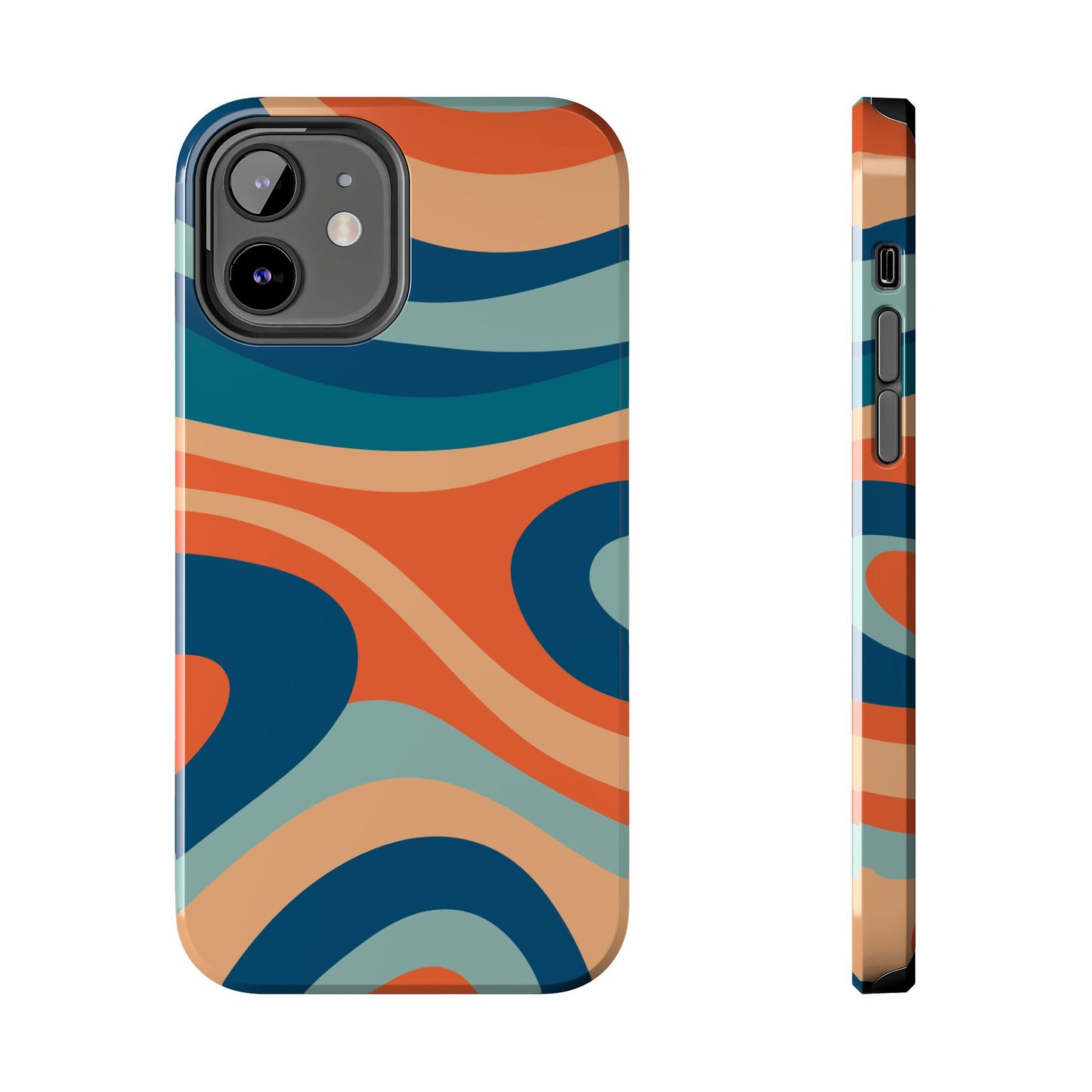 Retro Vibe Wavy Stripes iPhone Case – 70s-Inspired in Teal, Orange, and Rust