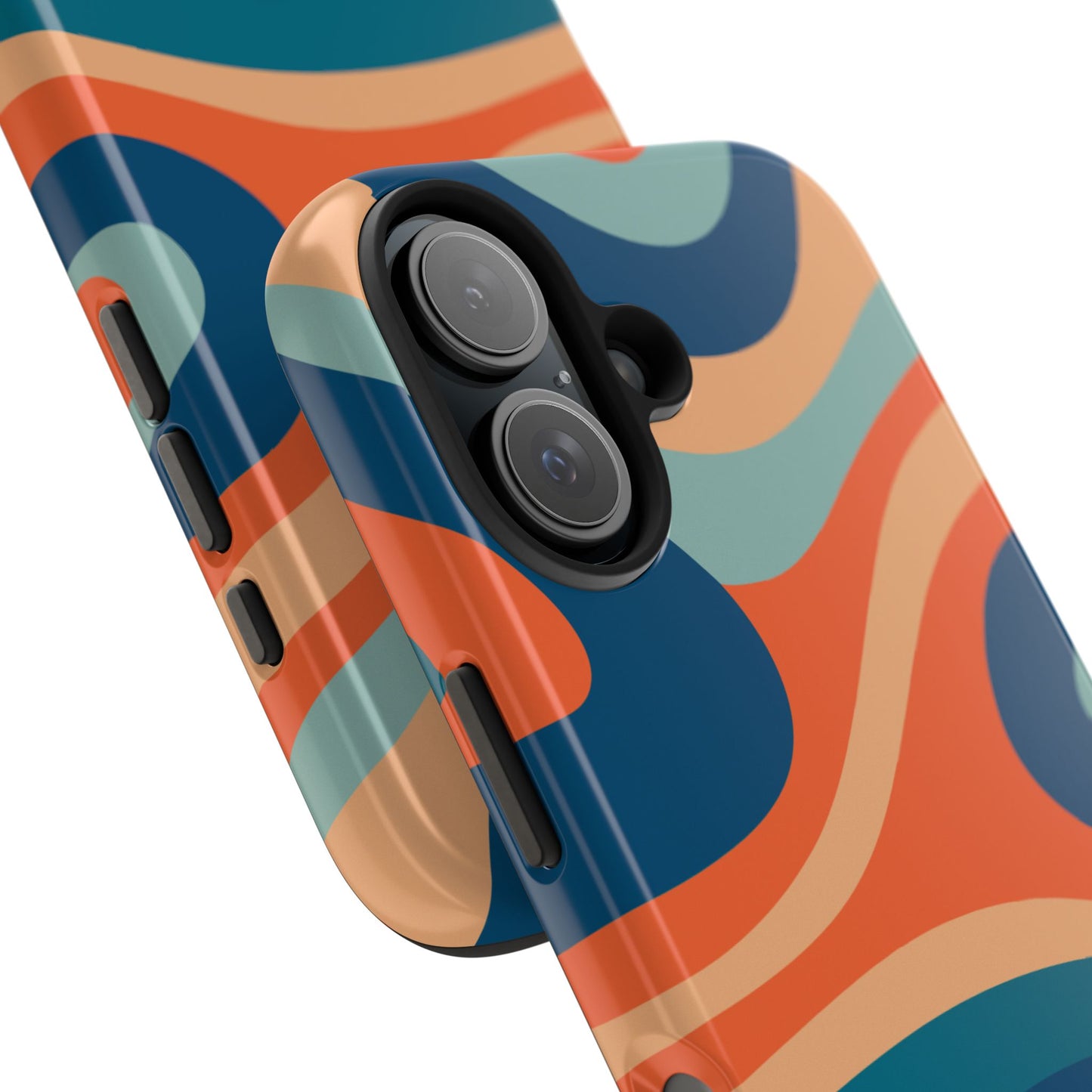 Retro Vibe Wavy Stripes iPhone Case – 70s-Inspired in Teal, Orange, and Rust