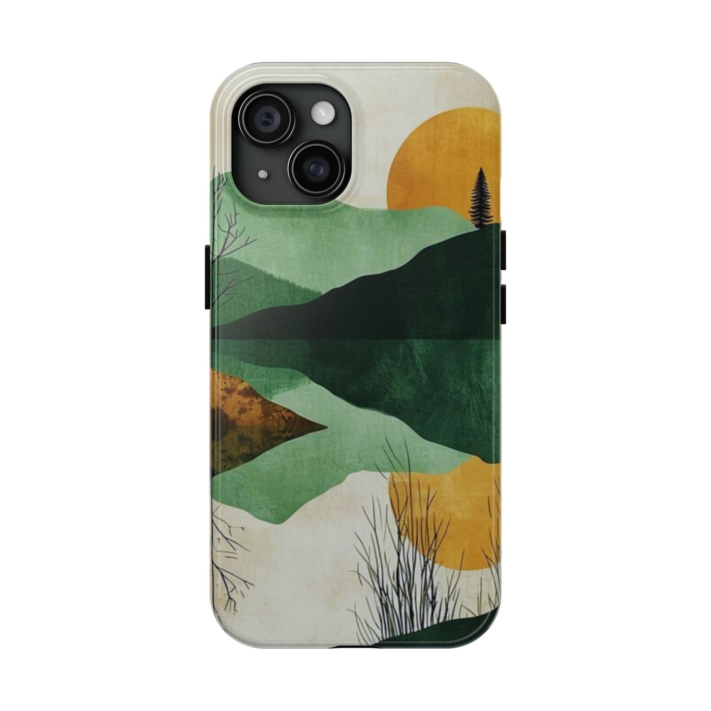 Retro Mountain Sunrise iPhone Case – Minimalist Landscape Design, Dual - Layer Protection - BOGO Cases