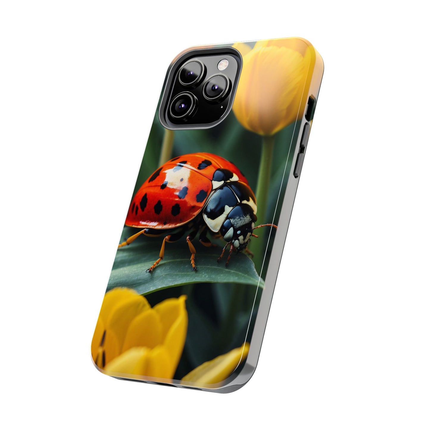 iPhone Case: Vibrant Ladybug Amidst a Lush Yellow Flower Garden
