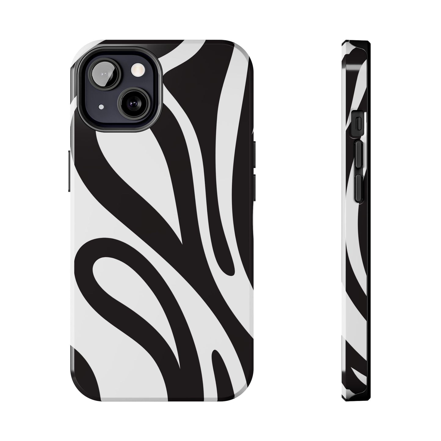 Modern Black and White Abstract Tough iPhone Case – Bold Graphic Pattern with Dual-Layer Protection