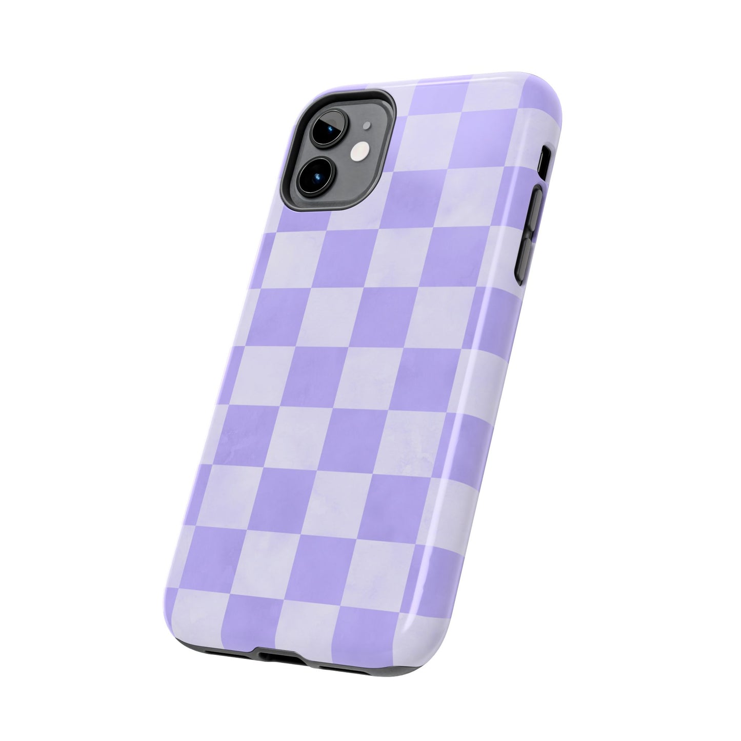 Lavender Checkerboard iPhone Case – Shockproof, Smooth Matte Finish, Dual-Layer Design