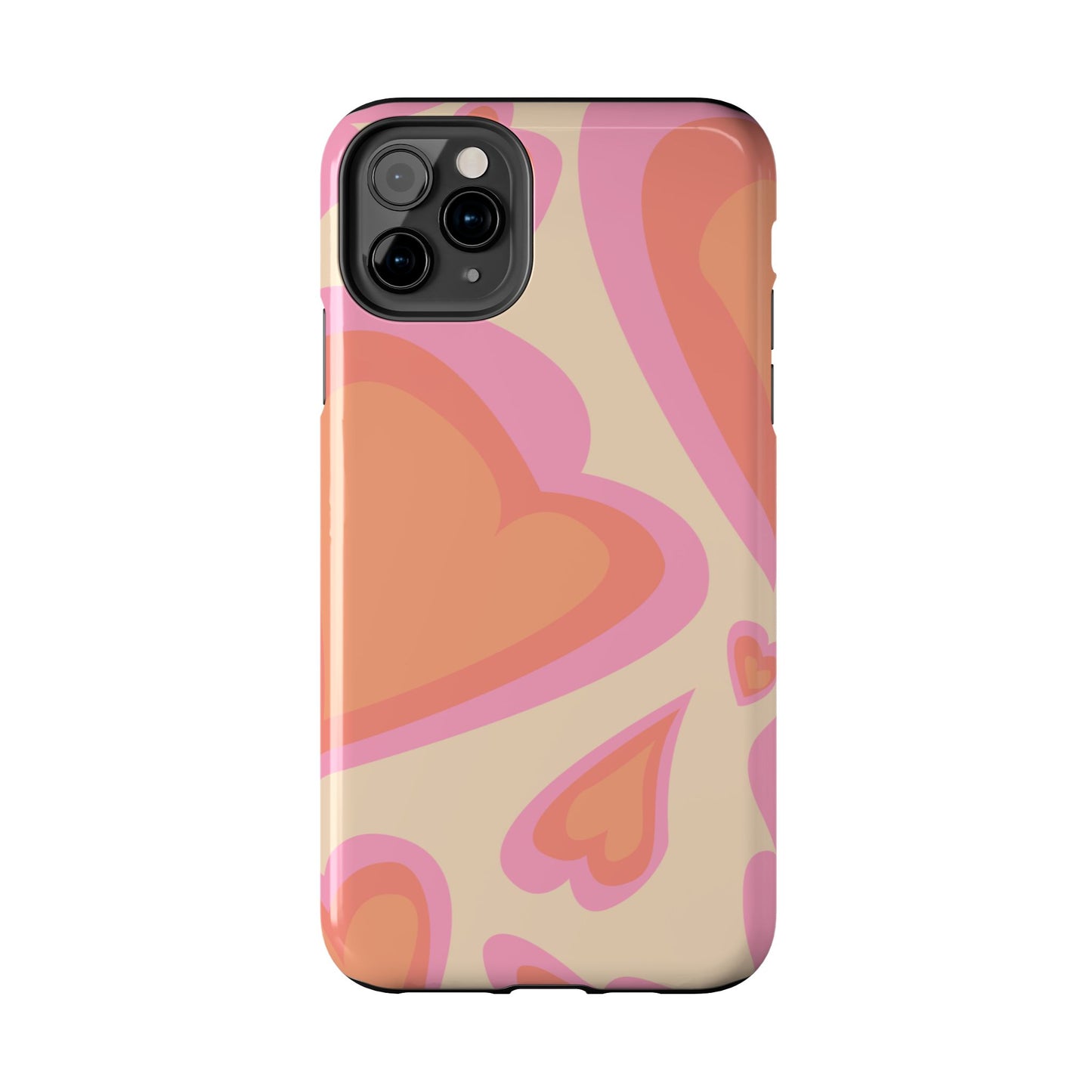 Retro Pink Hearts iPhone Case – Shock-Resistant, Matte Finish, Dual-Layer Protection