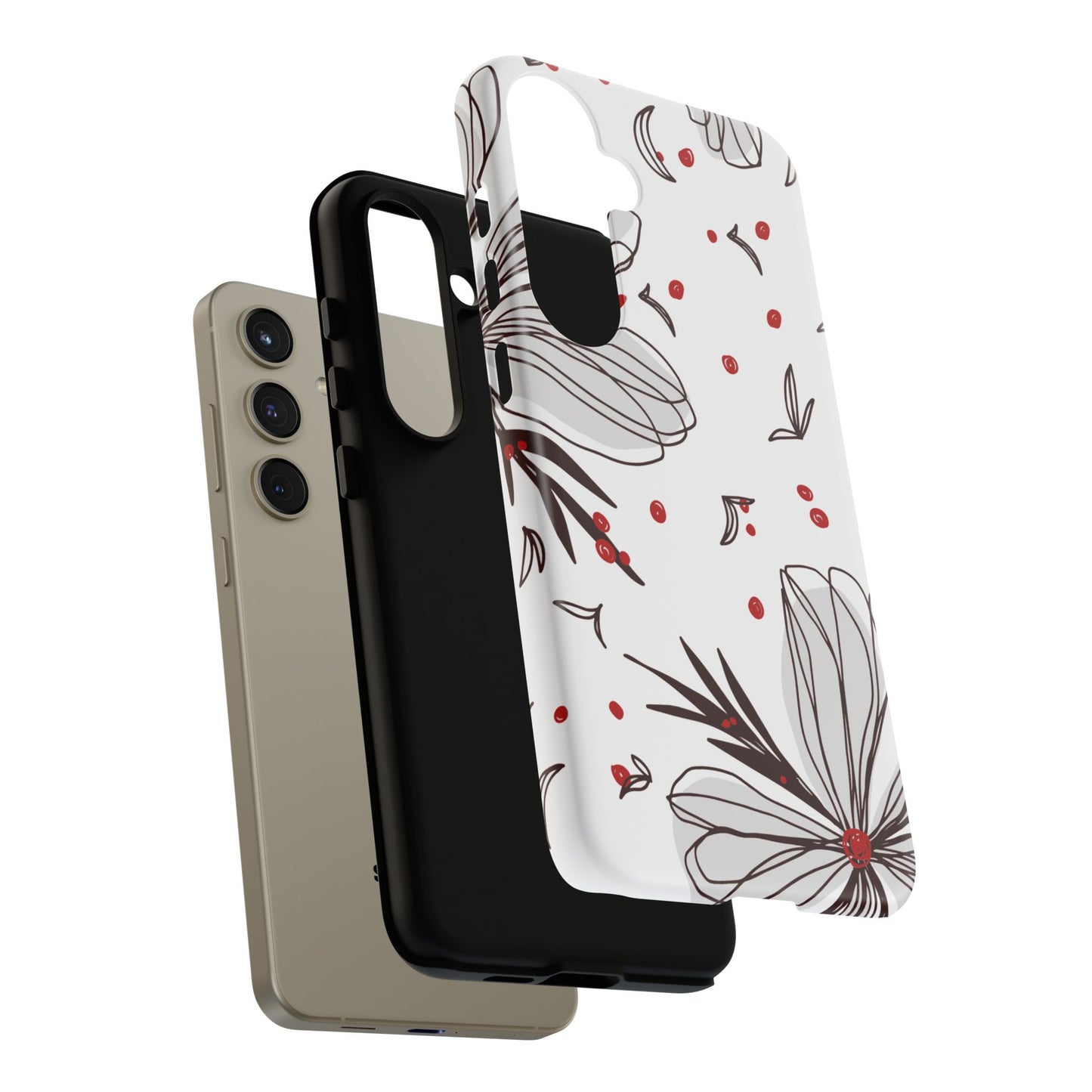 Minimalist Line Art Floral Tough Samsung Galaxy  Case – Bold Red and Black Design, Shockproof Protection