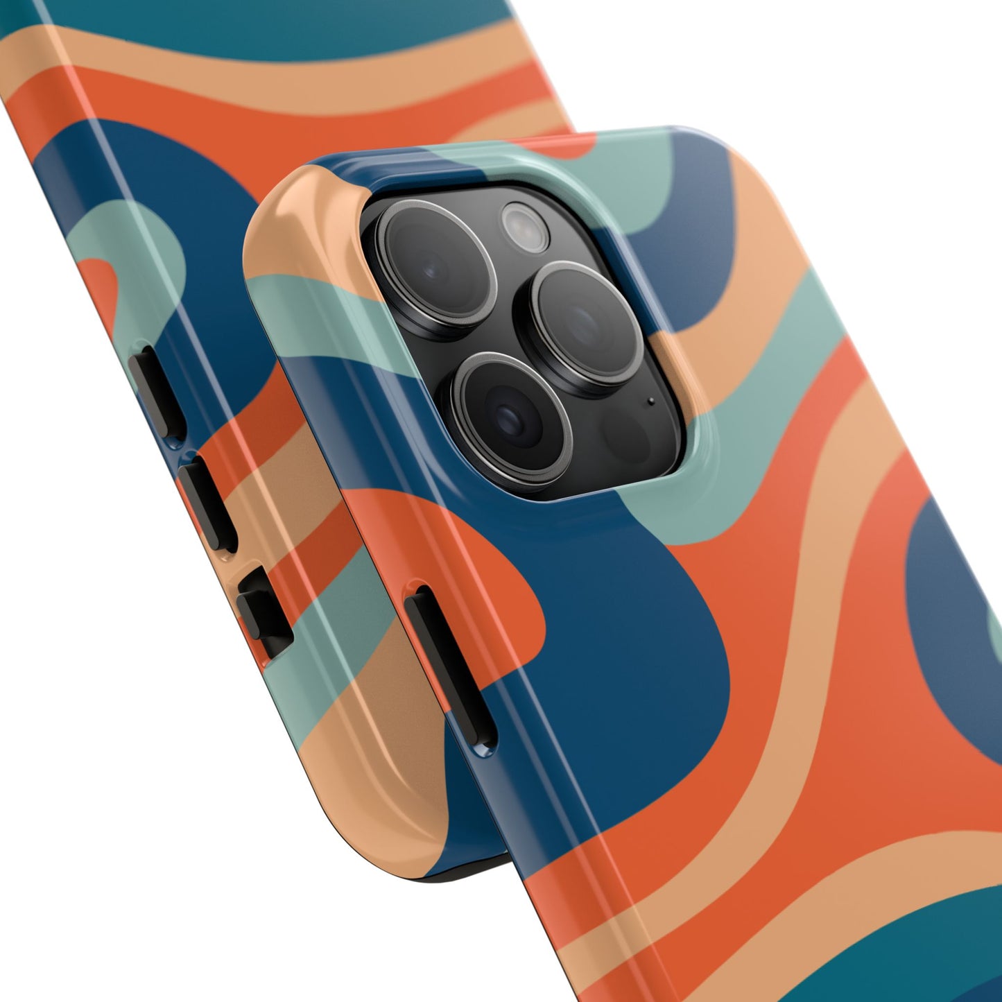 Retro Vibe Wavy Stripes iPhone Case – 70s-Inspired in Teal, Orange, and Rust