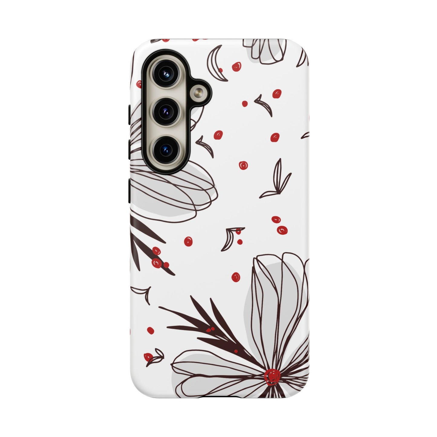 Minimalist Line Art Floral Tough Samsung Galaxy  Case – Bold Red and Black Design, Shockproof Protection