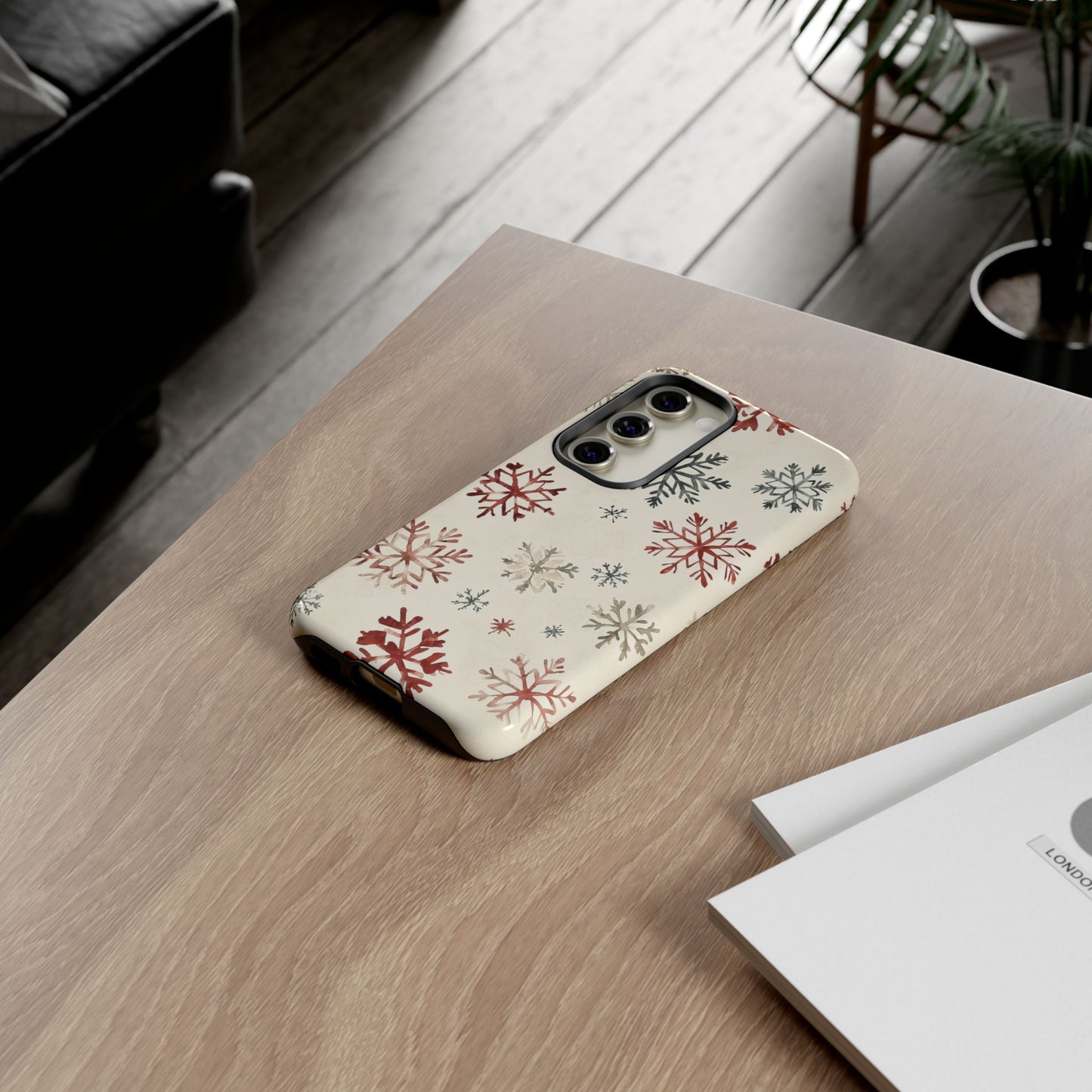 Vintage Red and Gray Snowflake Pattern – Samsung Galaxy Series Case