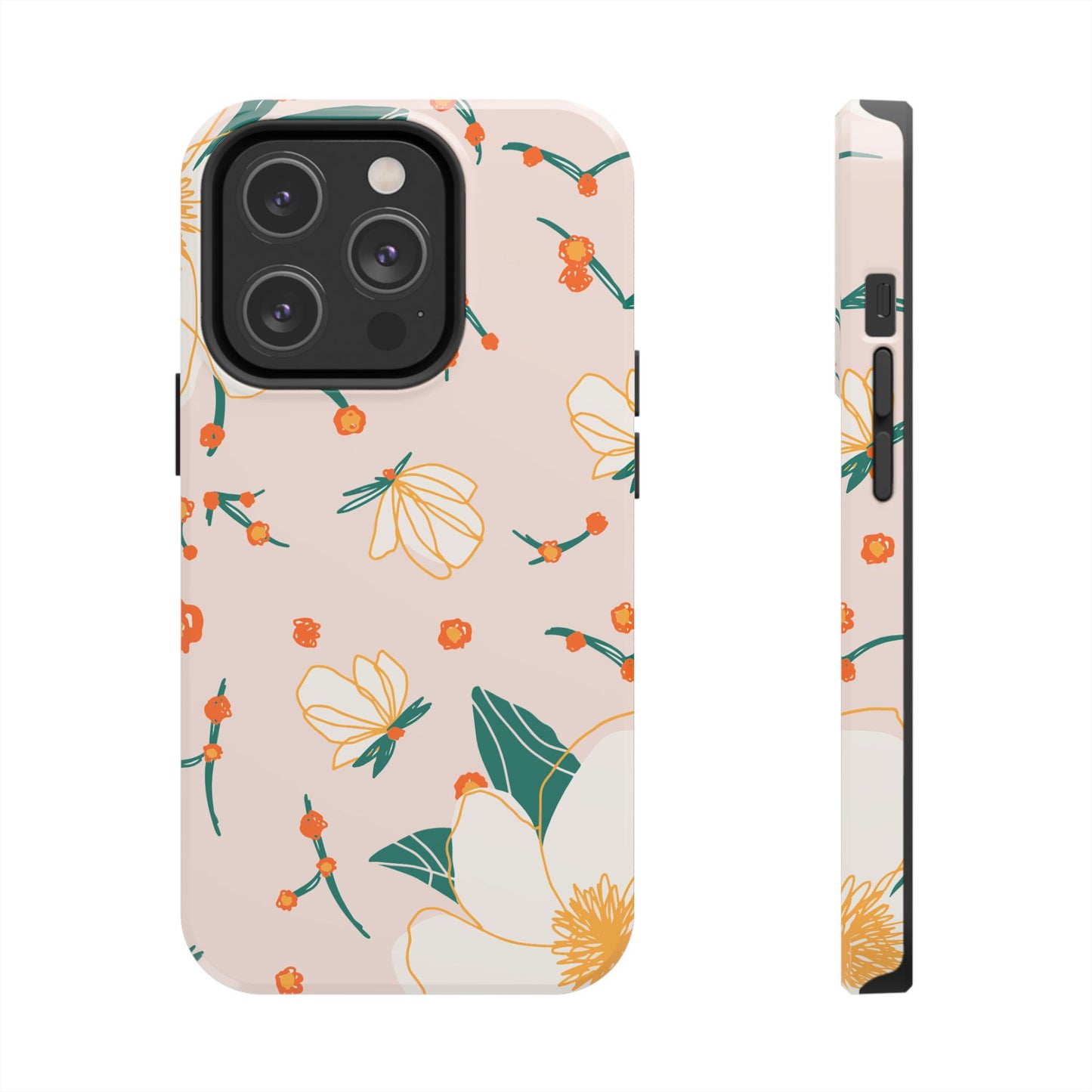 Elegant Magnolia Blossom Tough iPhone Case – Soft Blush Background, Shock - Resistant Design - BOGO Cases