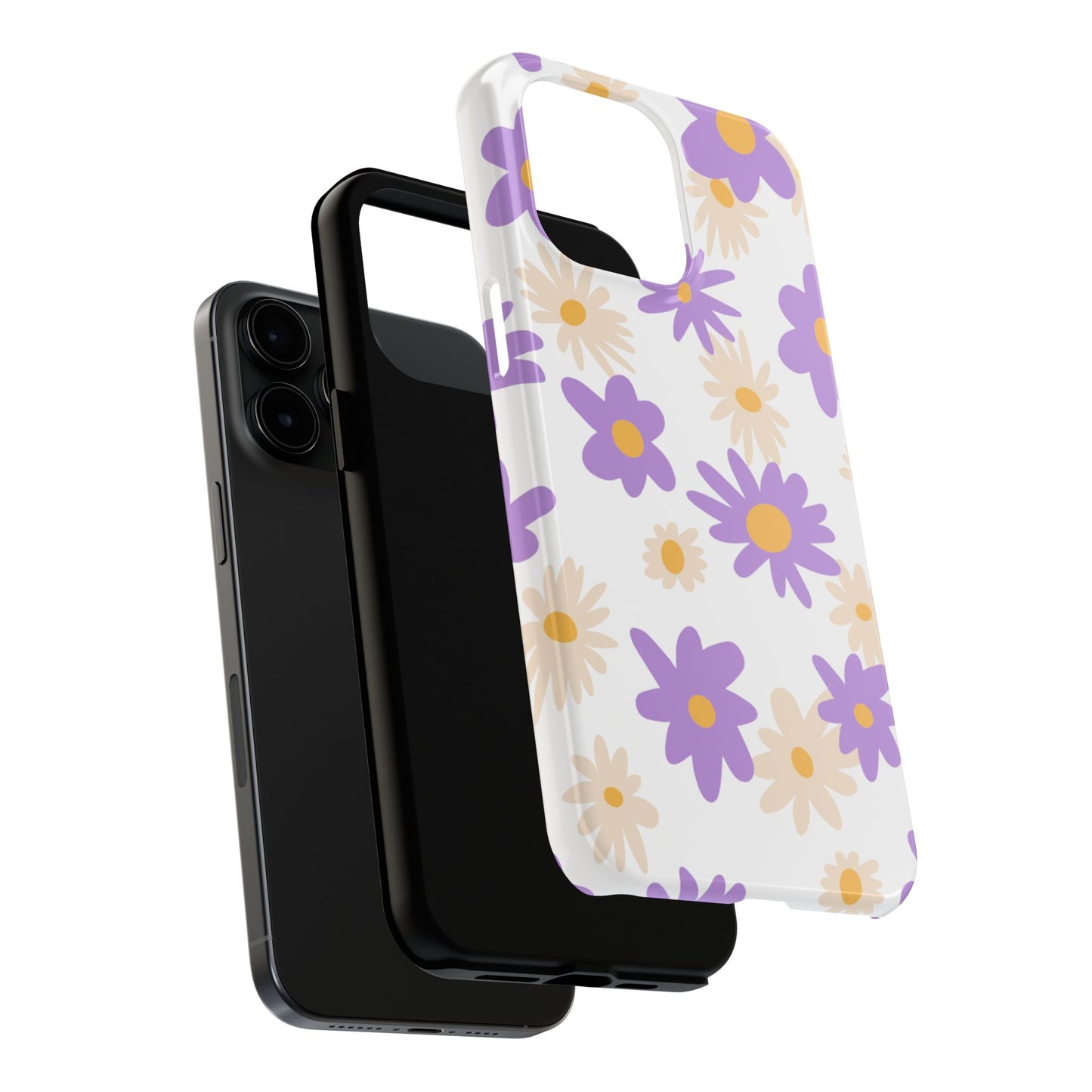 Retro Daisy Flower iPhone Case – Pastel Purple & Cream Floral Design with Matte Finish