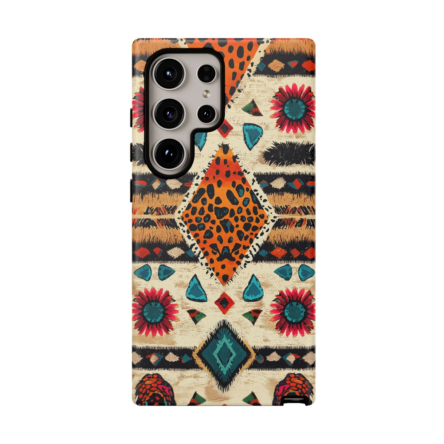 Wild Boho Leopard Print & Floral Tough Samsung Galaxy  Case – Eclectic Tribal Design, Dual-Layer Protection