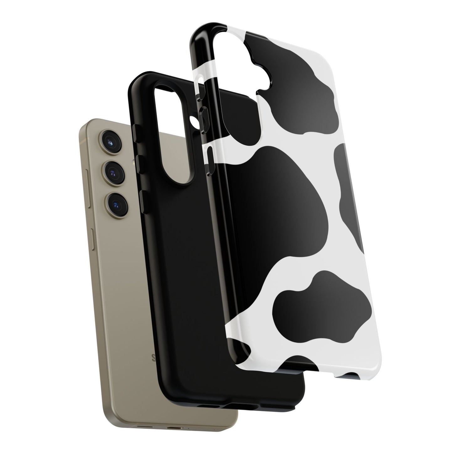 Chic Cow Print Tough Samsung Galaxy Case – Trendy Monochrome Animal Pattern with Dual-Layer Protection