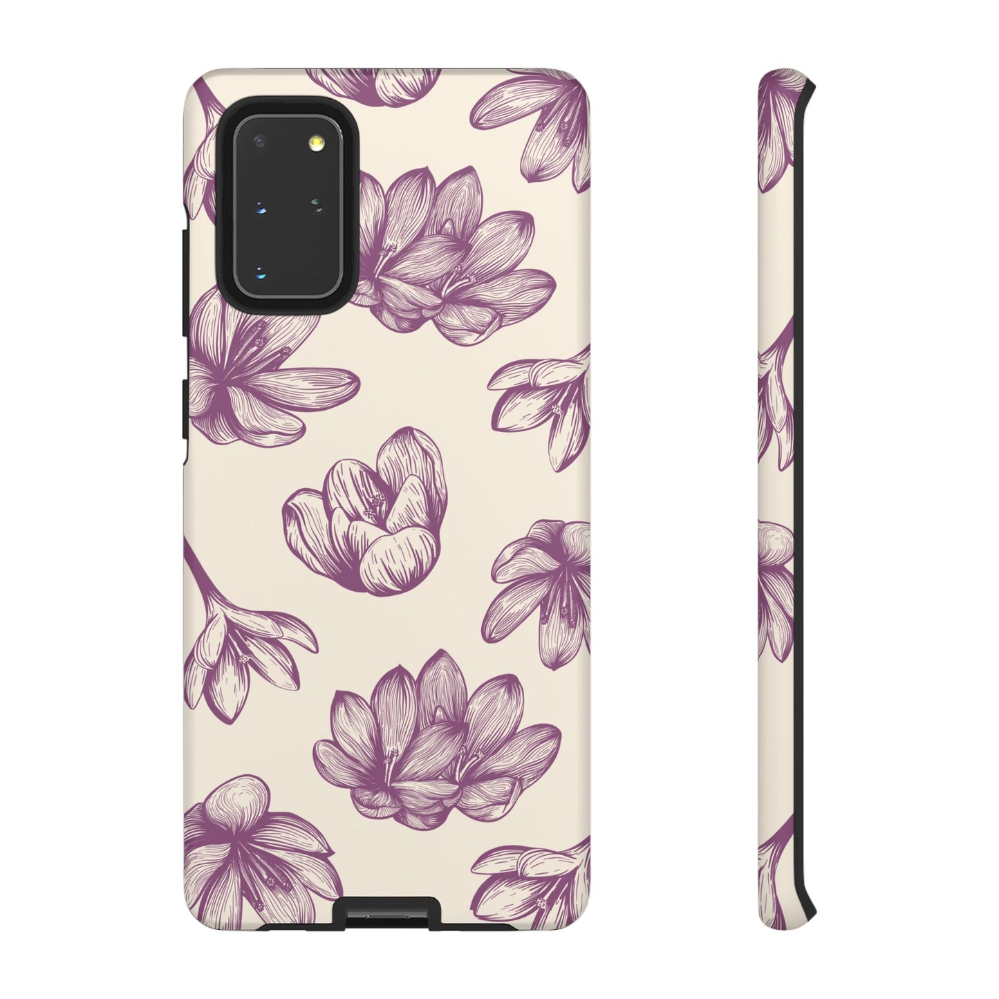 Vintage Botanical Floral Tough Samsung Galaxy  Case – Hand-Drawn Purple Flowers, Shockproof Design