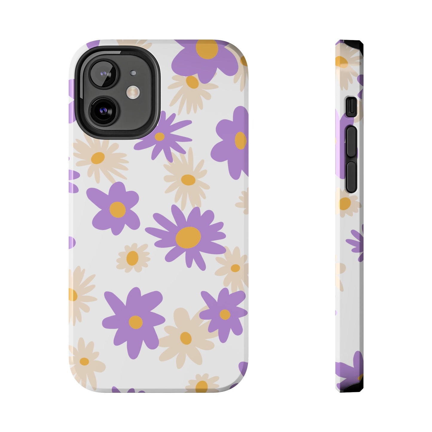 Retro Daisy Flower iPhone Case – Pastel Purple & Cream Floral Design with Matte Finish