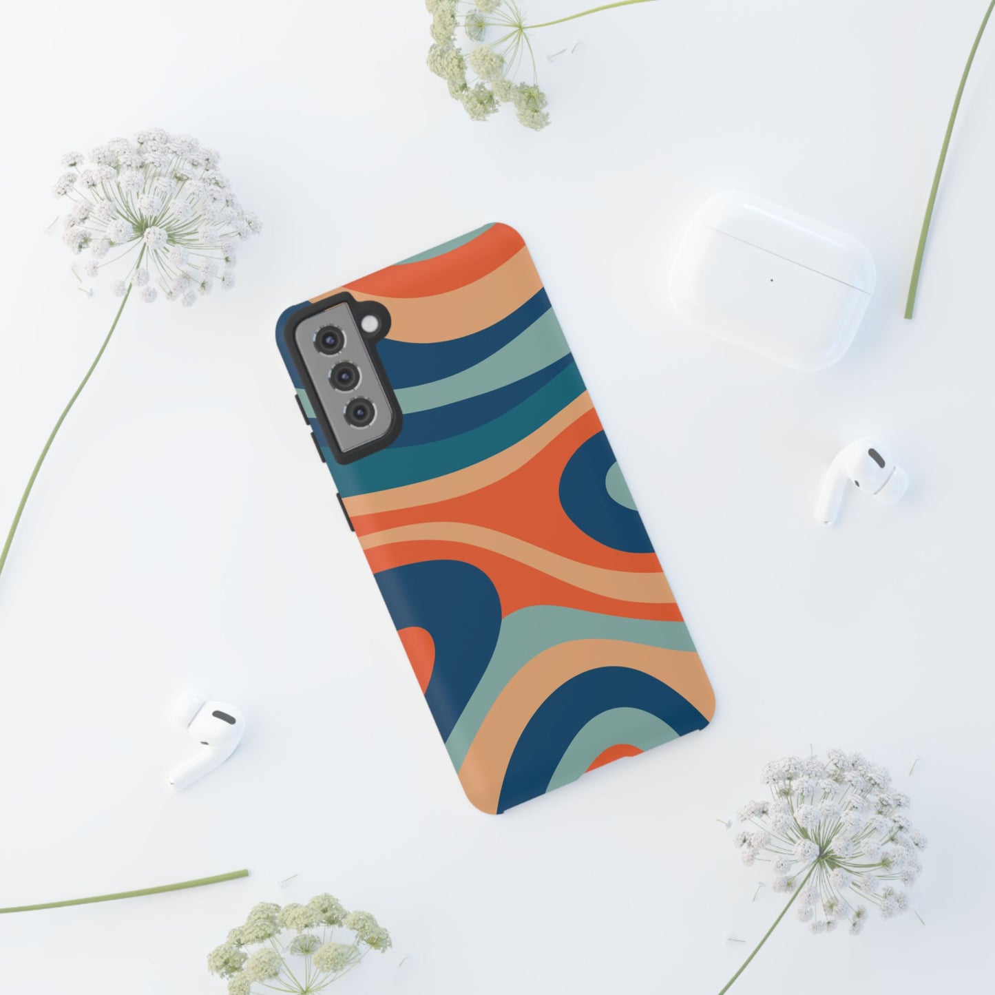 Retro Vibe Wavy Stripes Samsung Galaxy Case – 70s-Inspired in Teal, Orange, and Rust