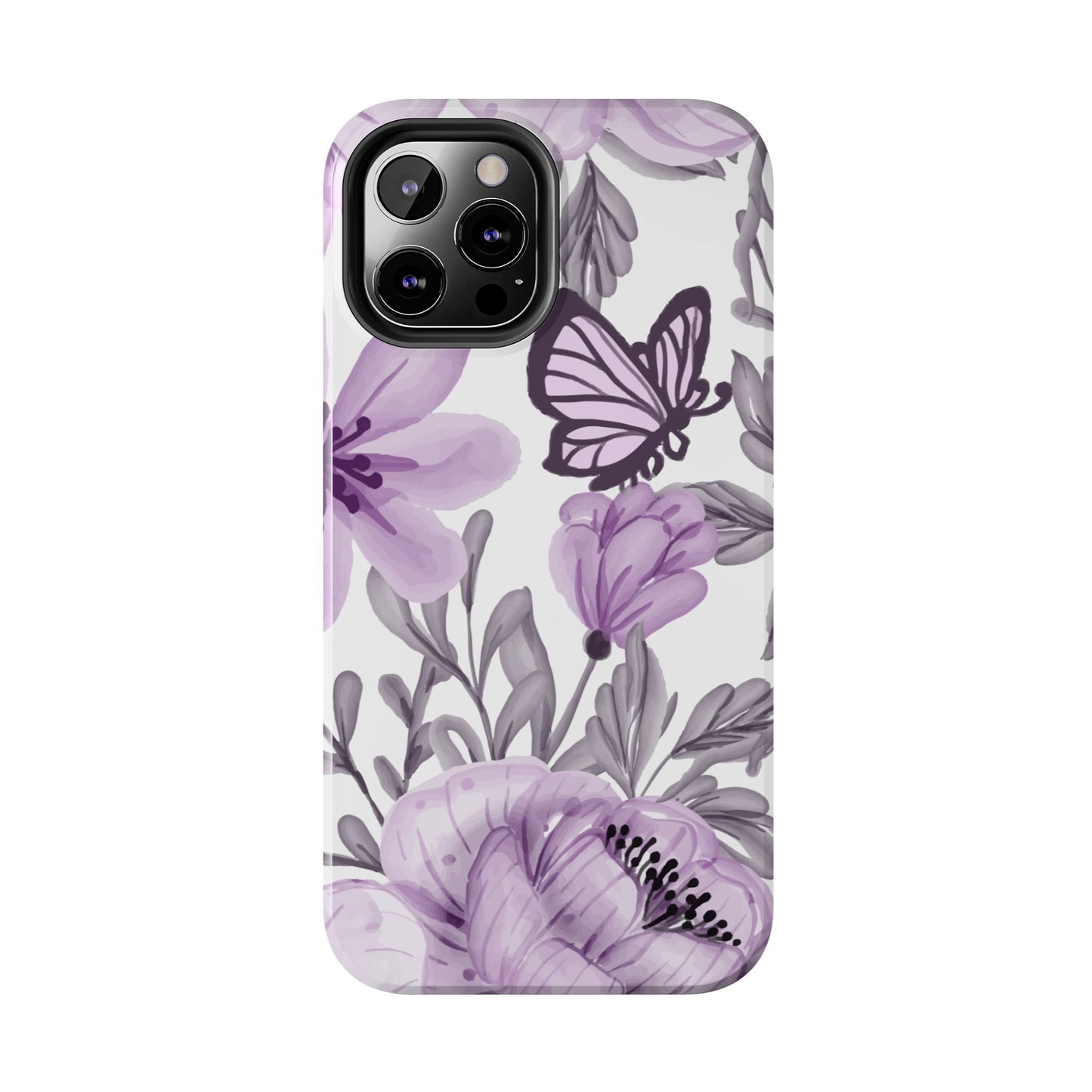 Lavender Bloom Butterfly iPhone Case – Delicate Floral Design with Watercolor Details