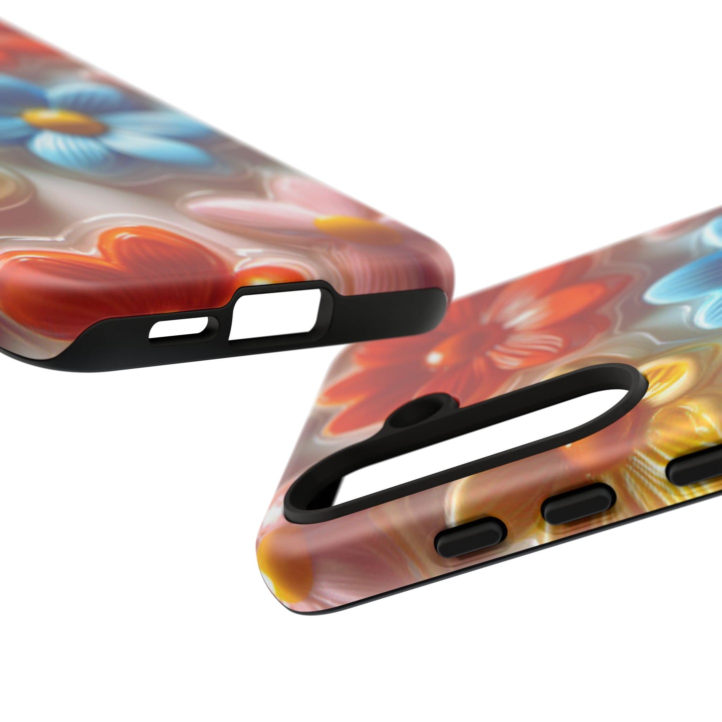 Glossy Retro Flower Samsung Galaxy Case – Colorful 3D Floral Design, Durable Protection