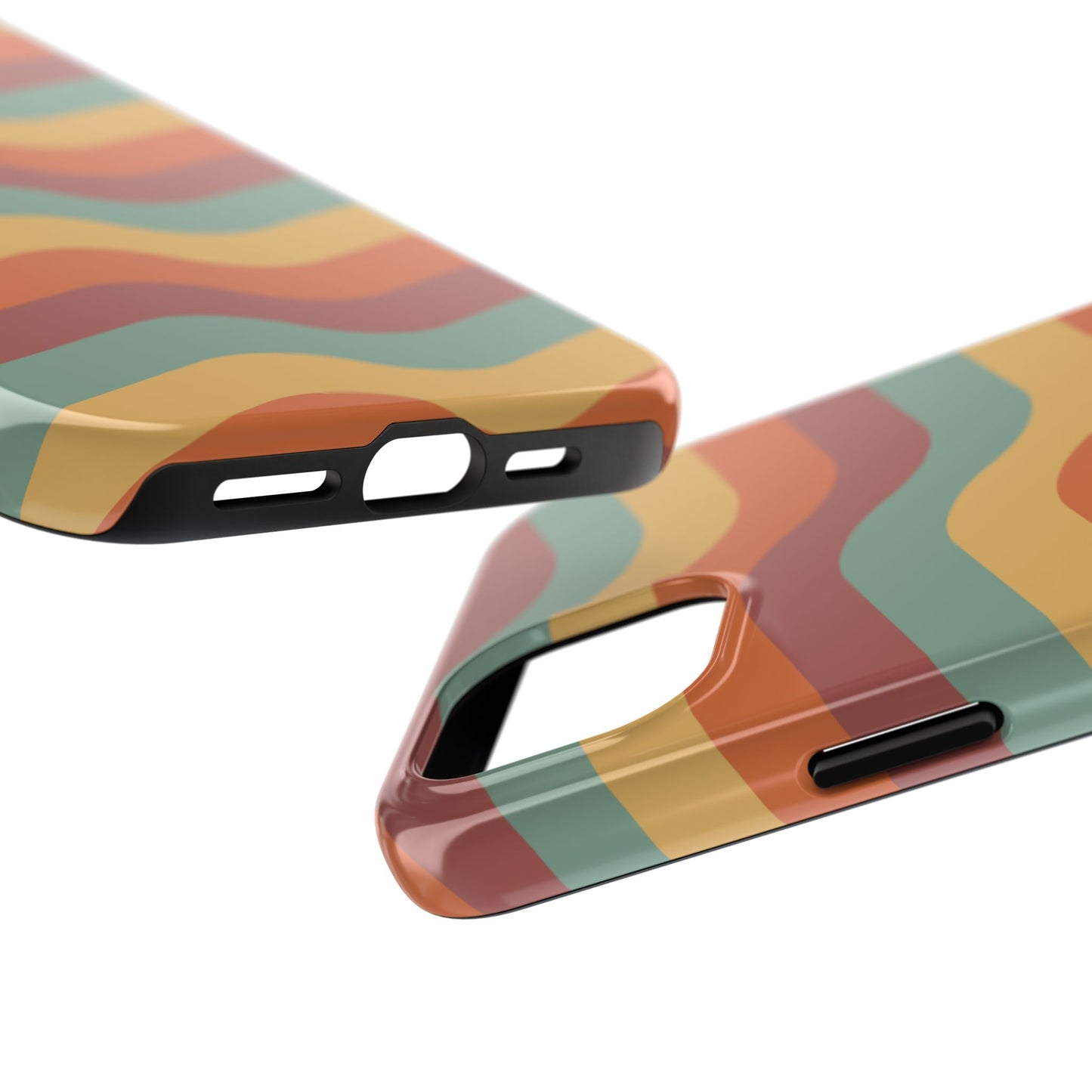 Retro Vibe Wavy Stripes iPhone Case – 70s-Inspired in Teal, Orange, and Rust