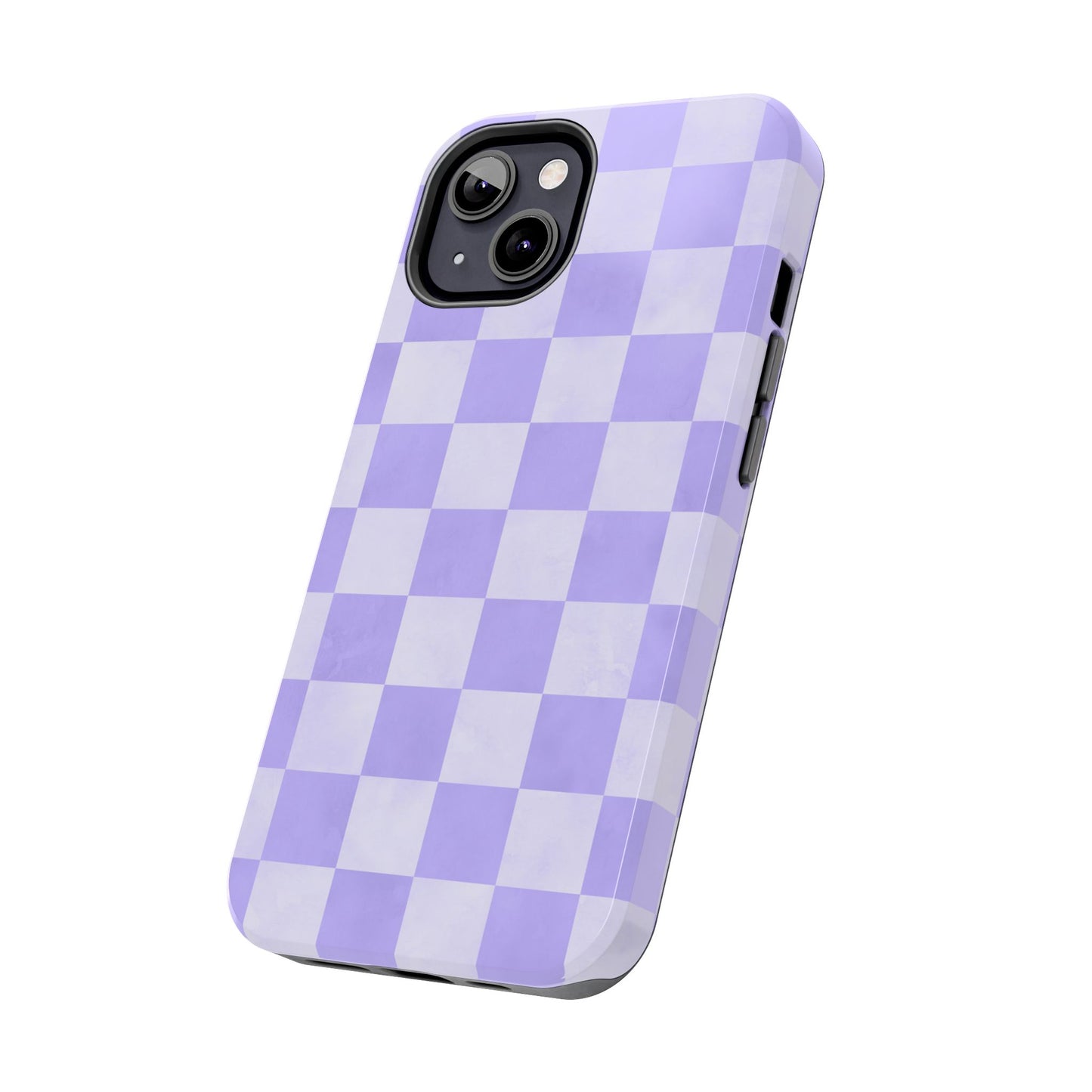 Lavender Checkerboard iPhone Case – Shockproof, Smooth Matte Finish, Dual-Layer Design