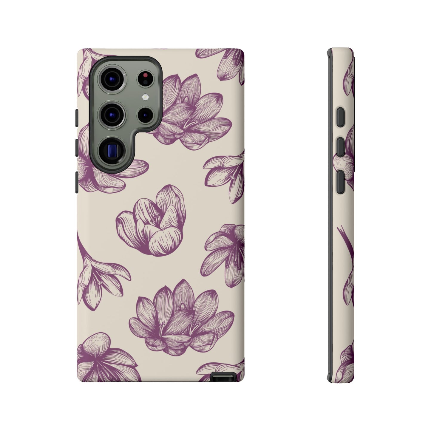 Vintage Botanical Floral Tough Samsung Galaxy  Case – Hand-Drawn Purple Flowers, Shockproof Design