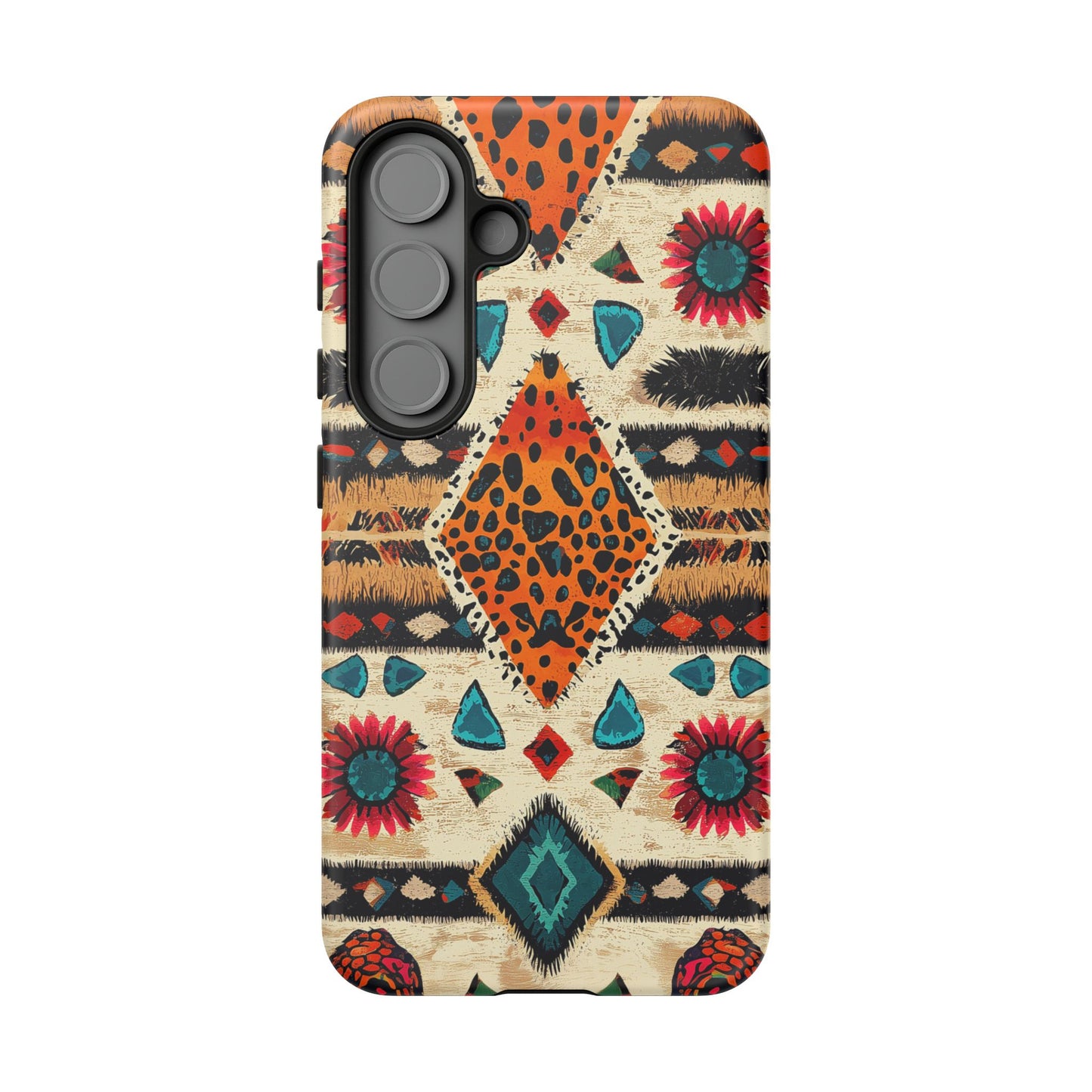 Wild Boho Leopard Print & Floral Tough Samsung Galaxy  Case – Eclectic Tribal Design, Dual-Layer Protection