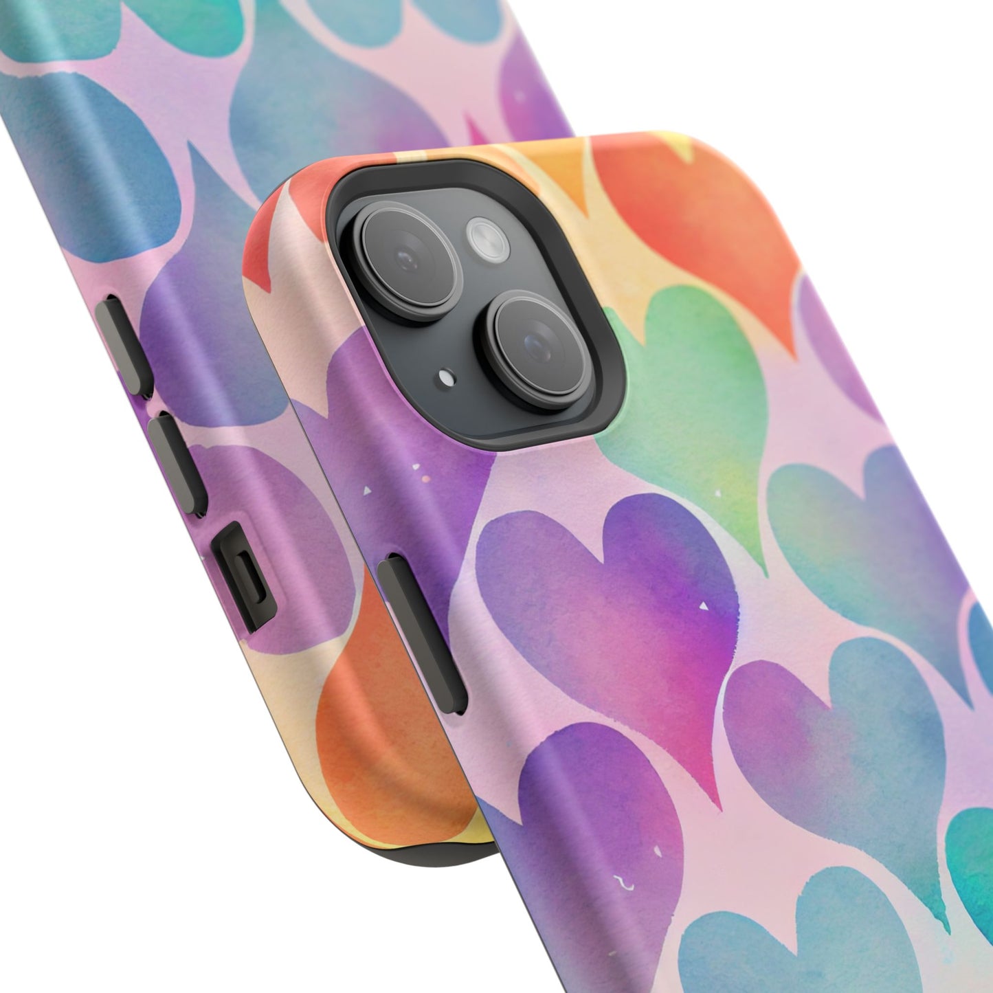 Rainbow Hearts Watercolor iPhone Case – Slim Design, Glossy Finish
