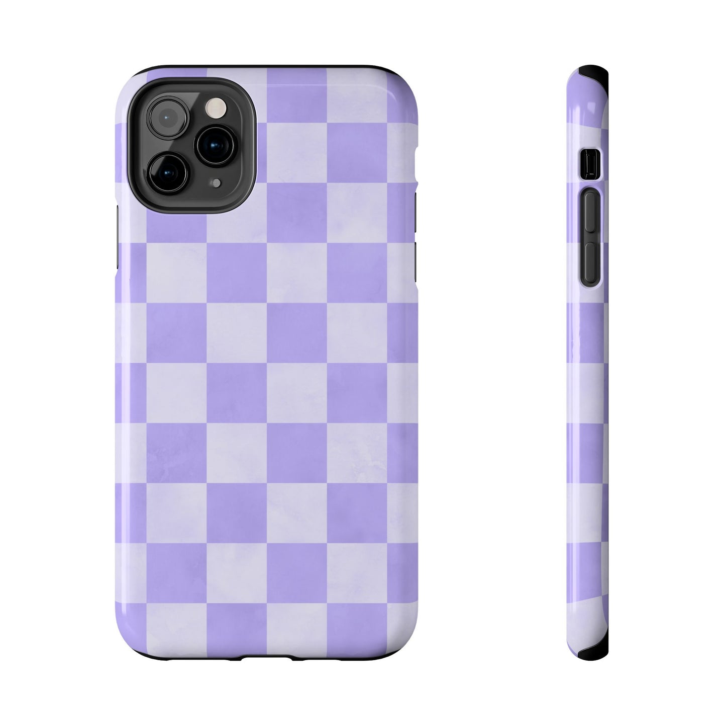 Lavender Checkerboard iPhone Case – Shockproof, Smooth Matte Finish, Dual-Layer Design