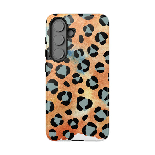 Sunset Watercolor Leopard Print Tough Samsung Galaxy Case – Artistic Animal Pattern with Dual-Layer Protection