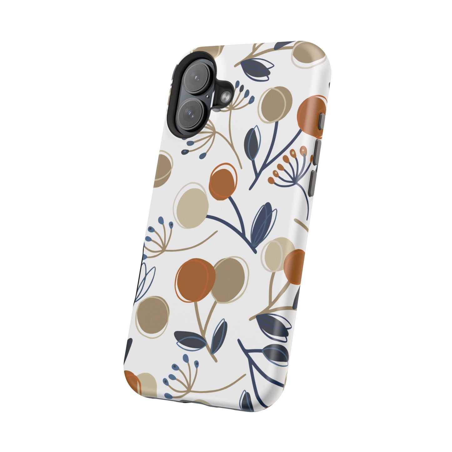 Modern Botanical Berries Tough MagSafe iPhone Case – Earthy Tones & Navy Accents, Shock-Resistant