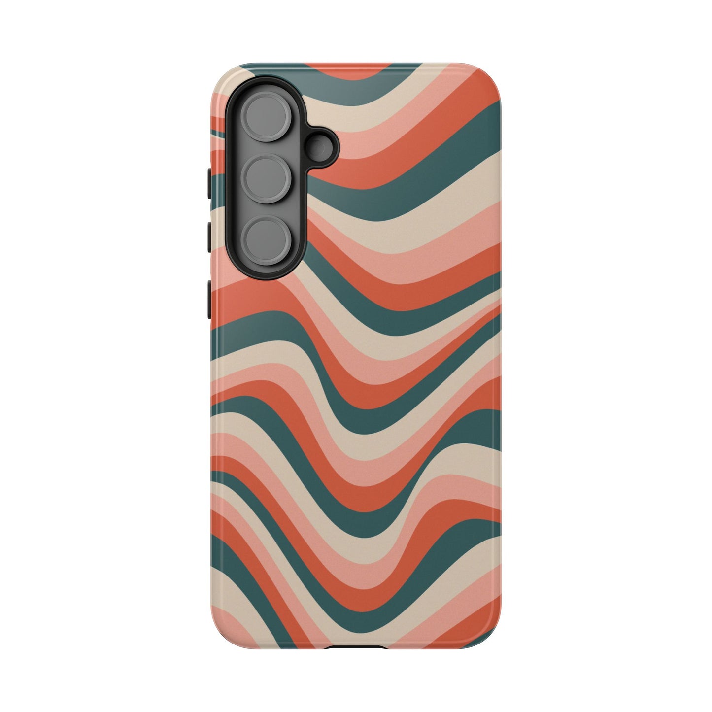 Groovy Waves Samsung Galaxy Case – Retro 70s-Inspired Stripes in Coral, Cream, and Teal