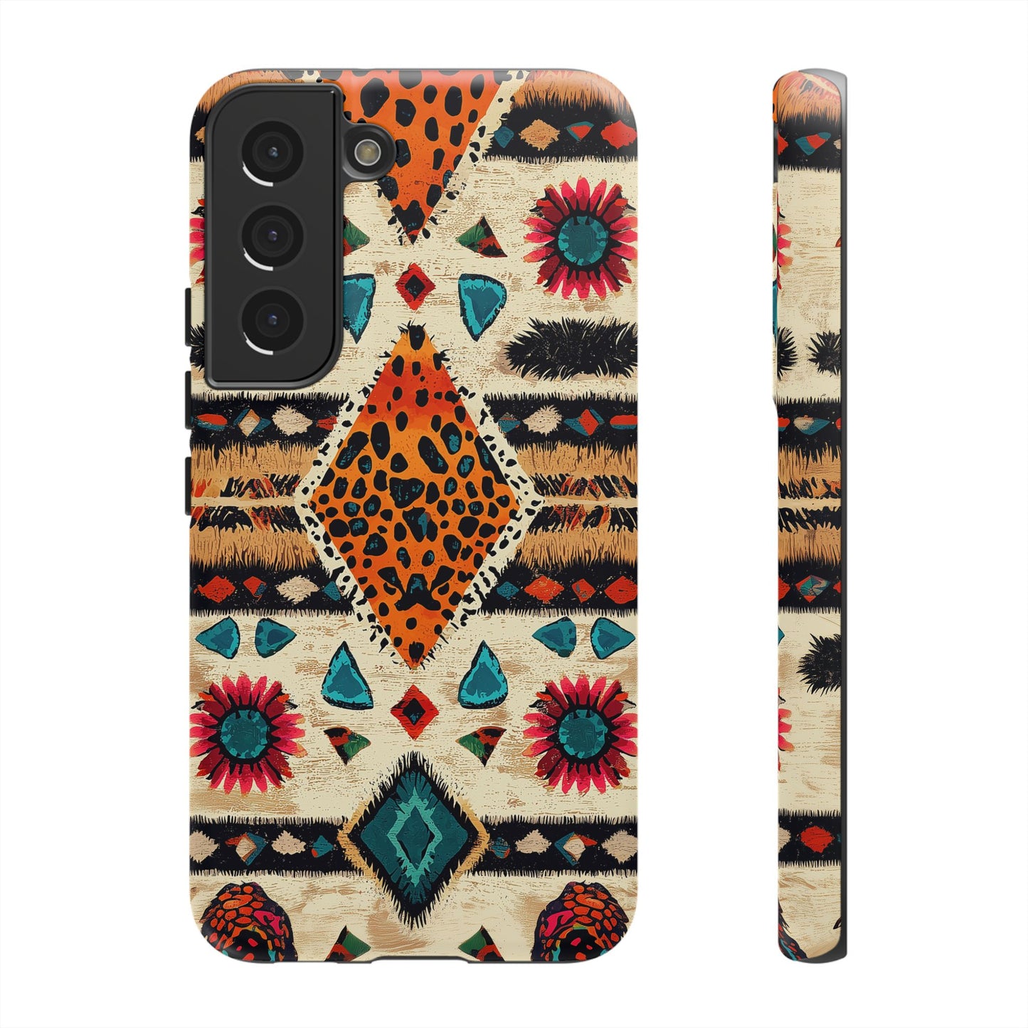 Wild Boho Leopard Print & Floral Tough Samsung Galaxy  Case – Eclectic Tribal Design, Dual-Layer Protection