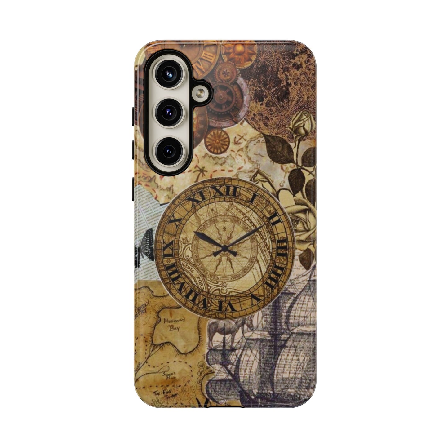 Steampunk Vintage Adventure Samsung Galaxy Case – Dual-Layer Protection with Antique Map and Clock Design